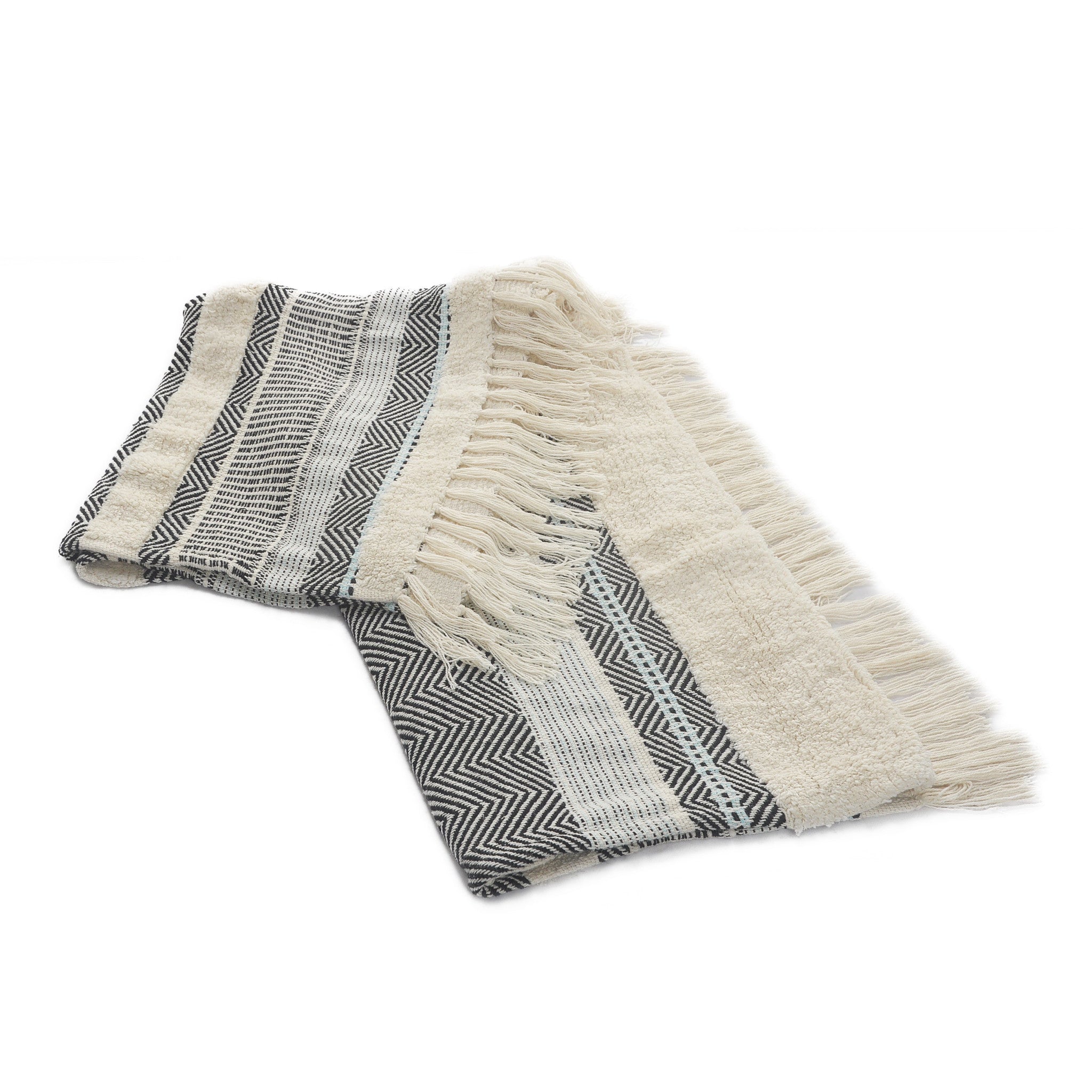 Cream Woven Cotton Herringbone Throw Blanket - Minihomy