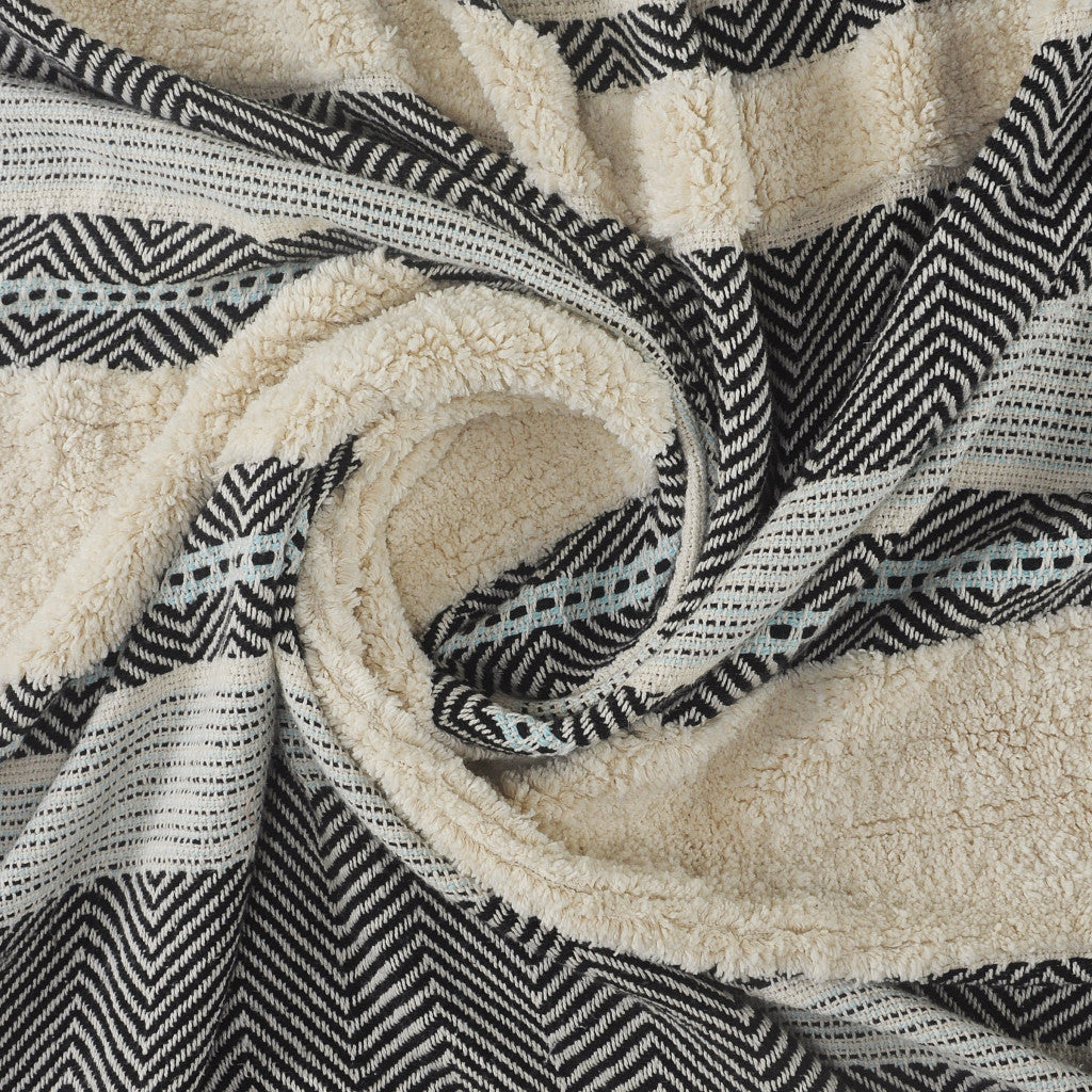 Cream Woven Cotton Herringbone Throw Blanket - Minihomy