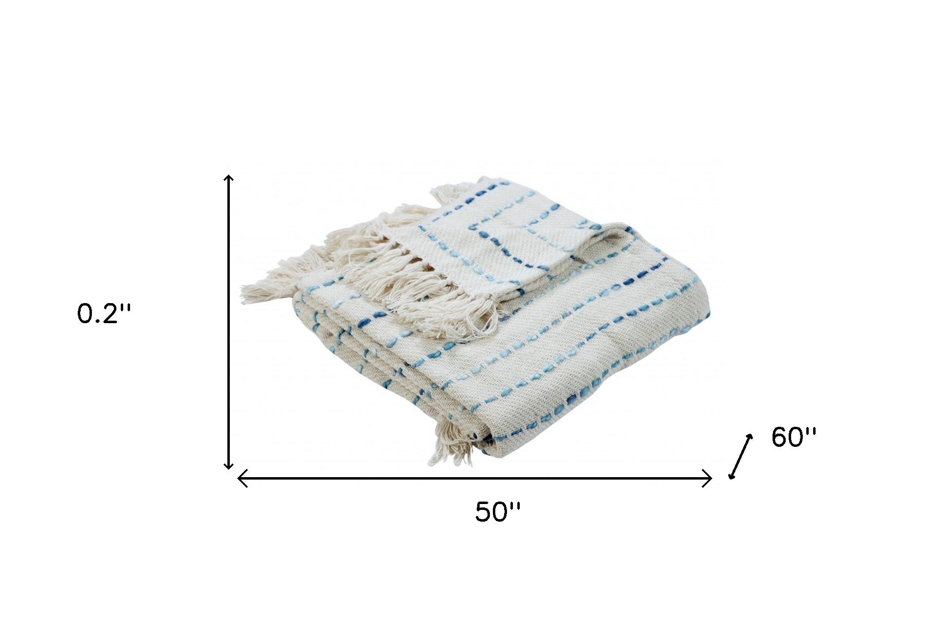 Cream Woven Cotton Striped Throw Blanket - Minihomy