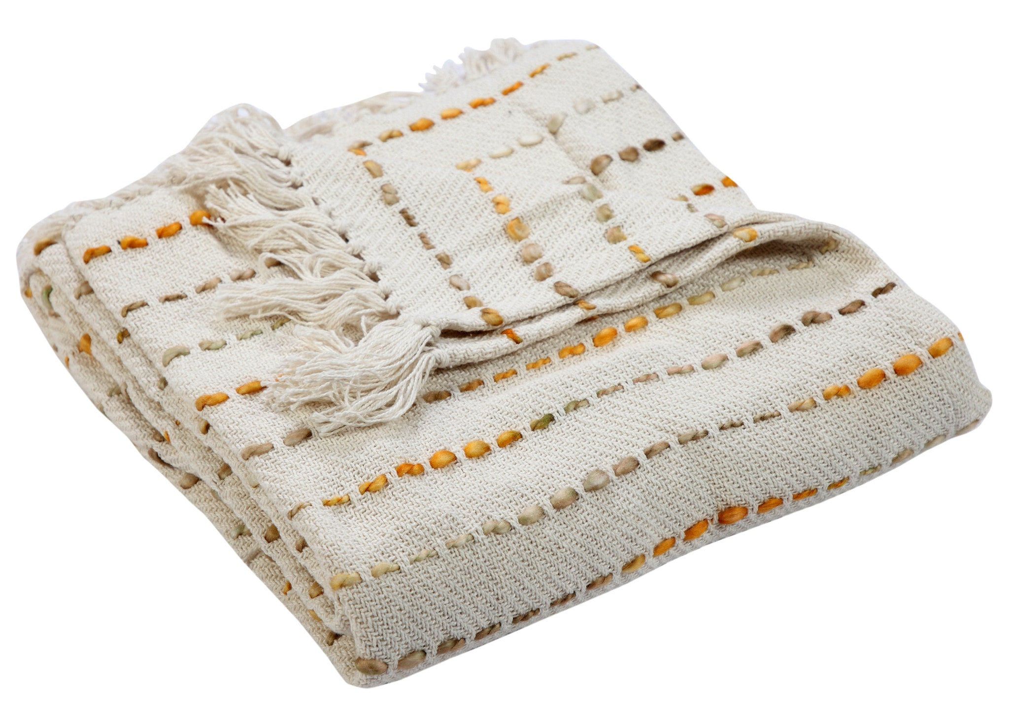 Cream Woven Cotton Striped Throw Blanket - Minihomy