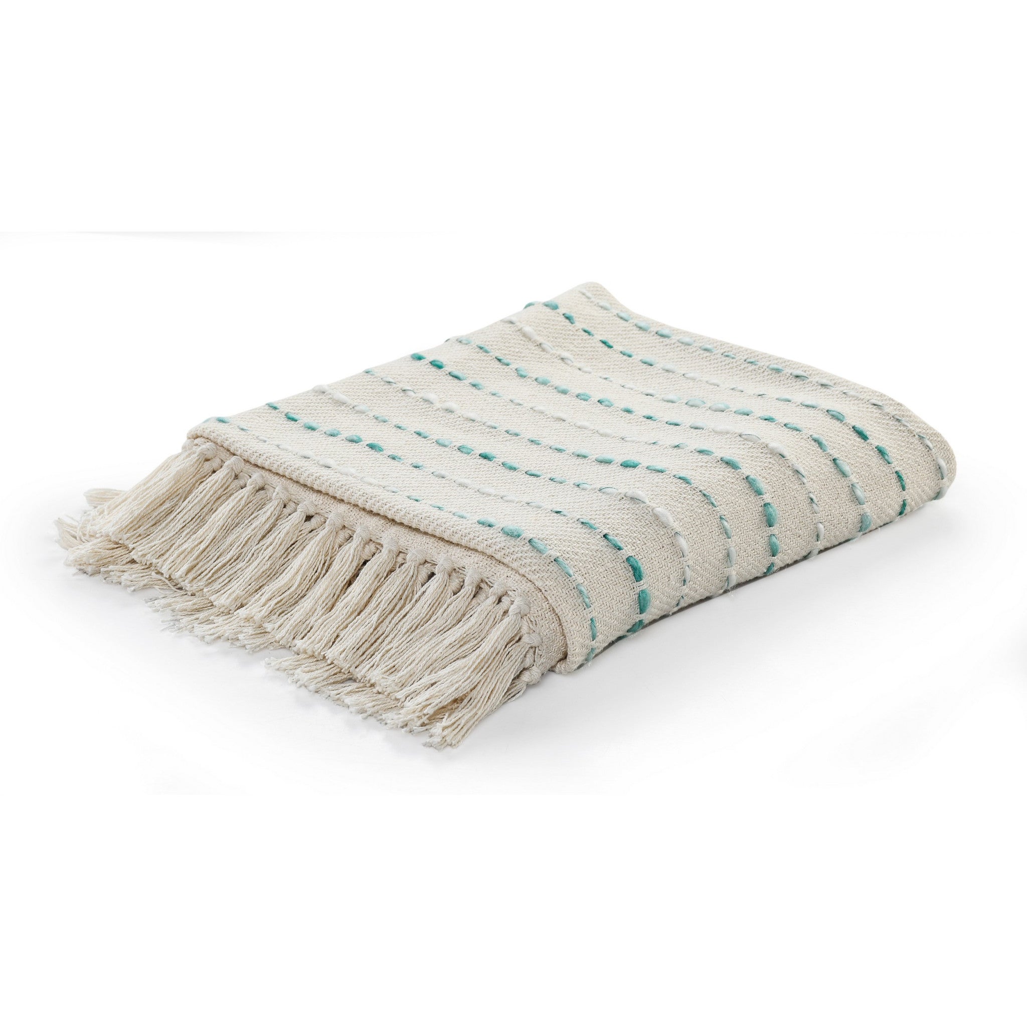 Cream Woven Cotton Striped Throw Blanket - Minihomy