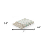 Cream Woven Cotton Striped Throw Blanket - Minihomy