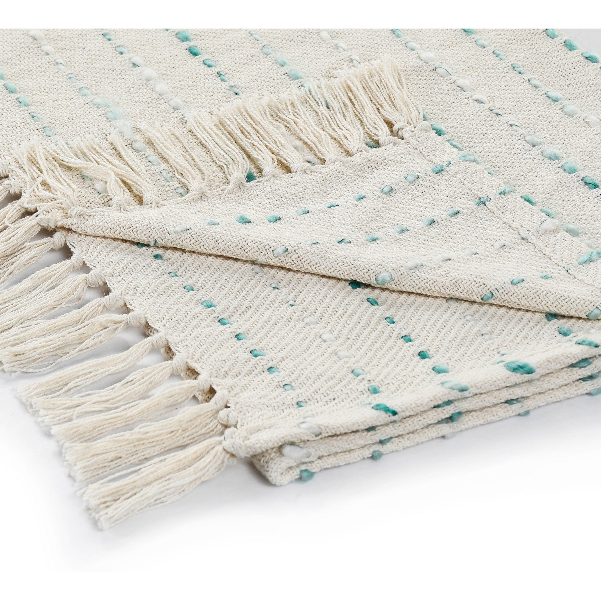 Cream Woven Cotton Striped Throw Blanket - Minihomy