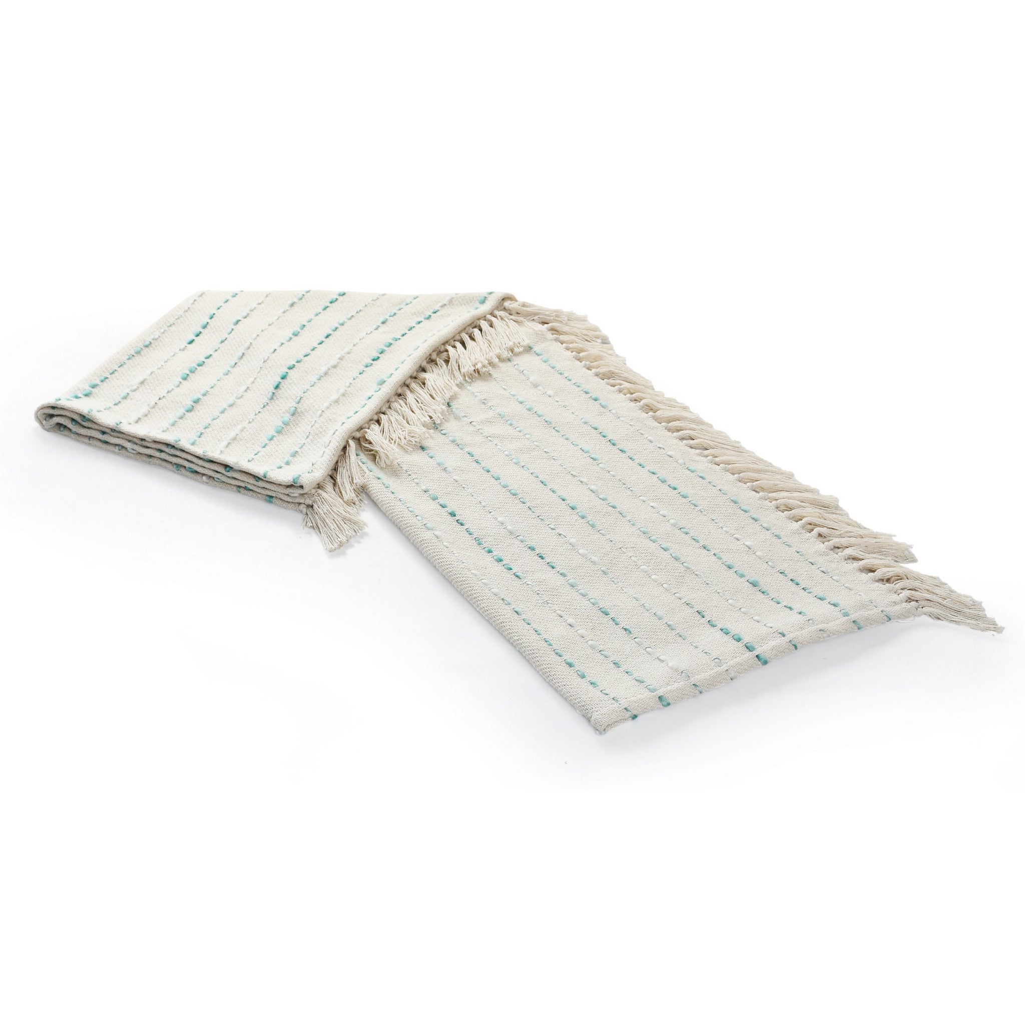 Cream Woven Cotton Striped Throw Blanket - Minihomy