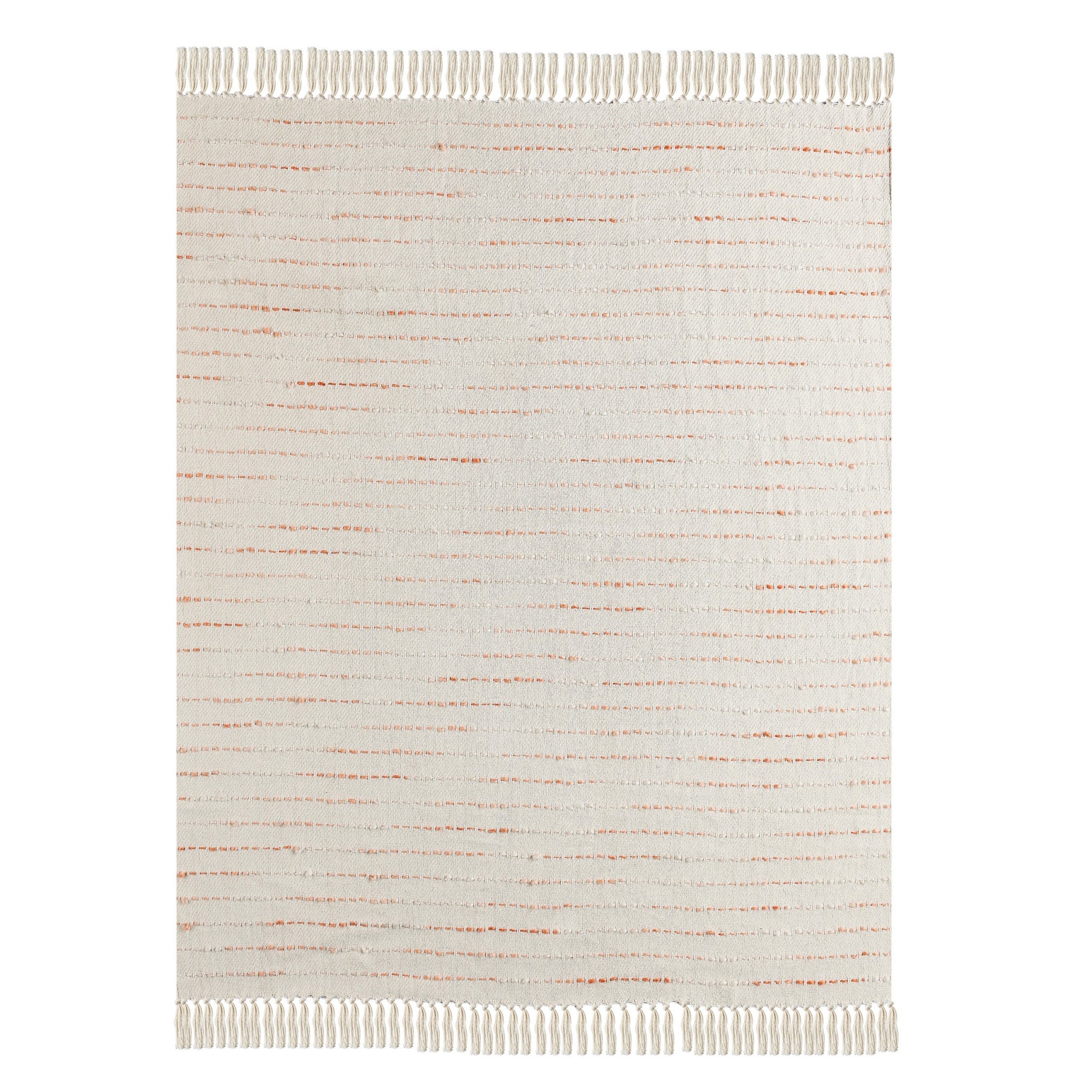 Cream Woven Cotton Striped Throw Blanket - Minihomy