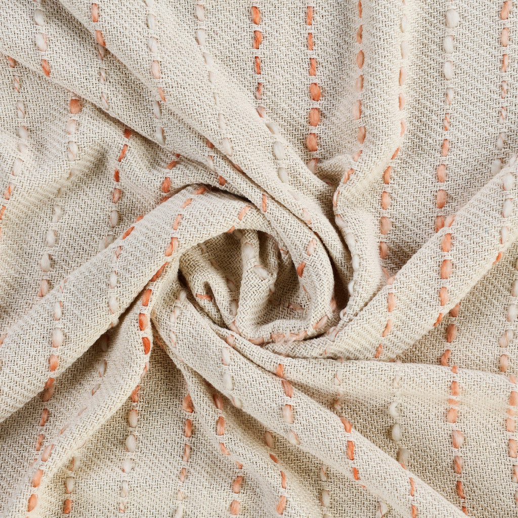 Cream Woven Cotton Striped Throw Blanket - Minihomy