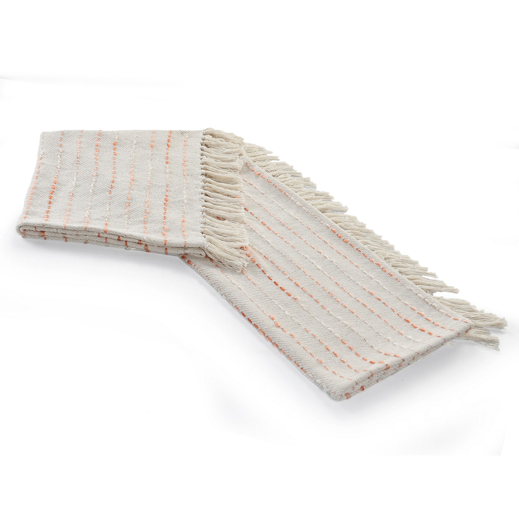 Cream Woven Cotton Striped Throw Blanket - Minihomy