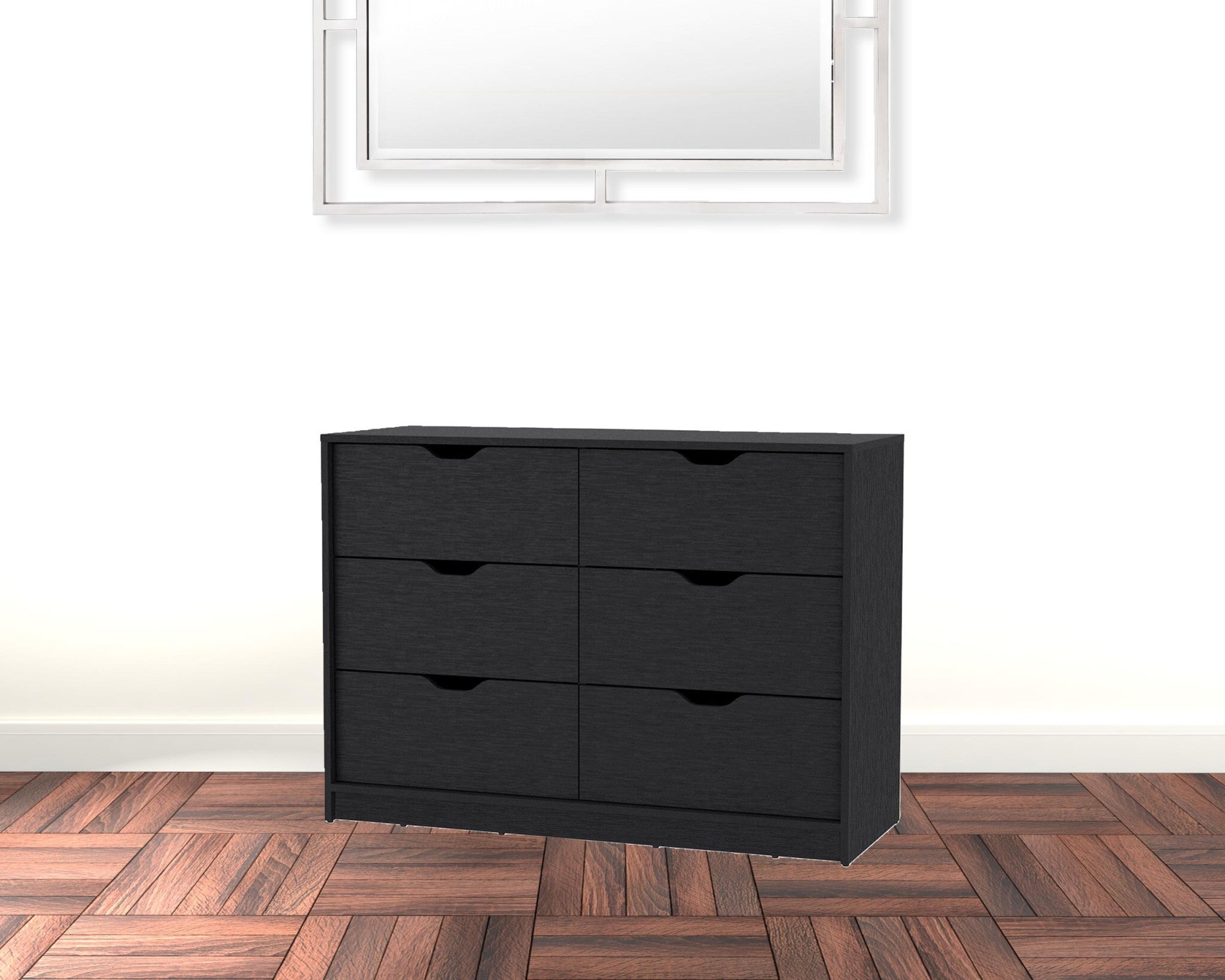 42" Black Manufactured Wood Six Drawer Modern Dresser - Minihomy