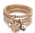 3 Pieces Set Crystal Bead Bracelet for Women Decorated with Crystal Owl Charm