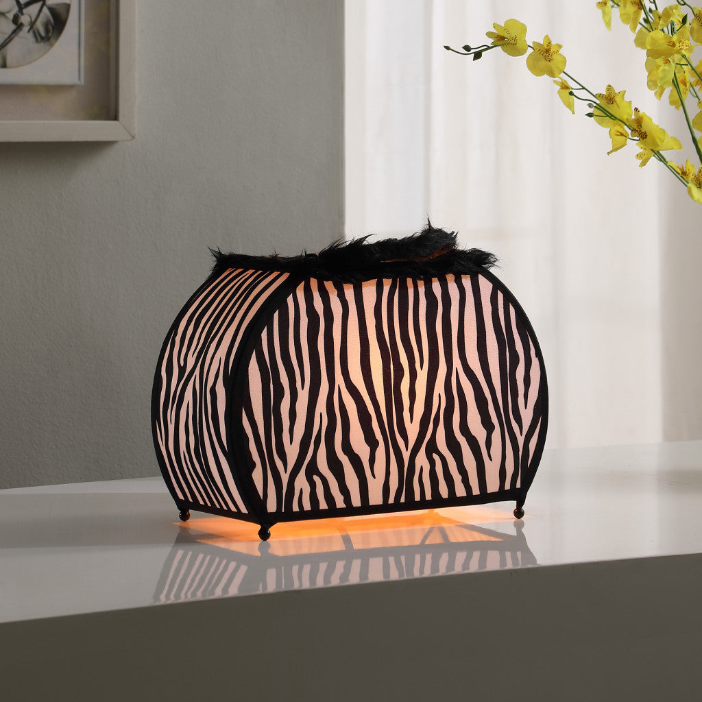 12" Black And White Funky Zebra Pattern Novelty Table Lamp - Minihomy