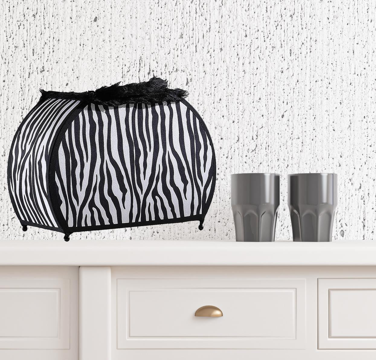 12" Black And White Funky Zebra Pattern Novelty Table Lamp - Minihomy