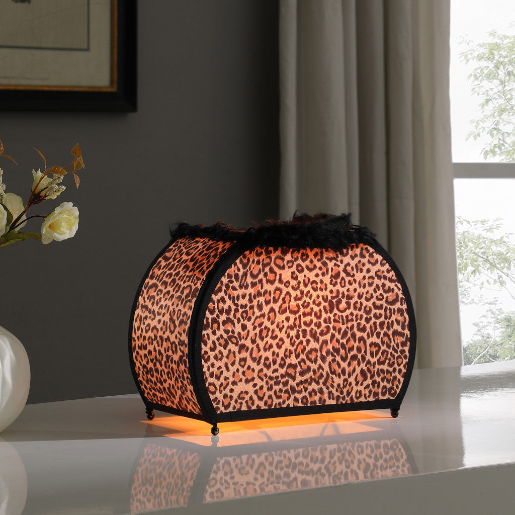 12" Brown and White Funky Leopard Pattern Novelty Table Lamp - Minihomy