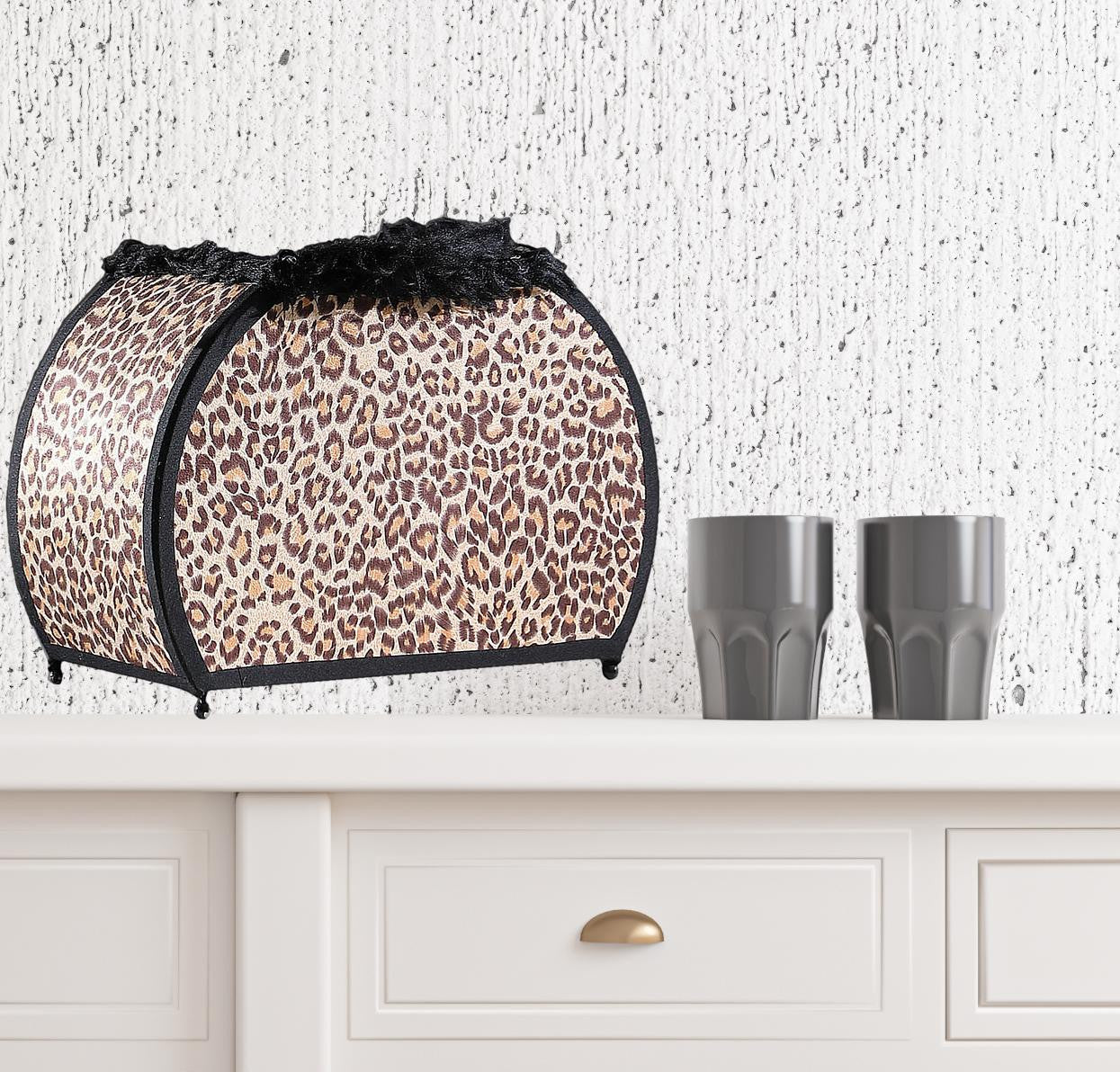 12" Brown and White Funky Leopard Pattern Novelty Table Lamp - Minihomy