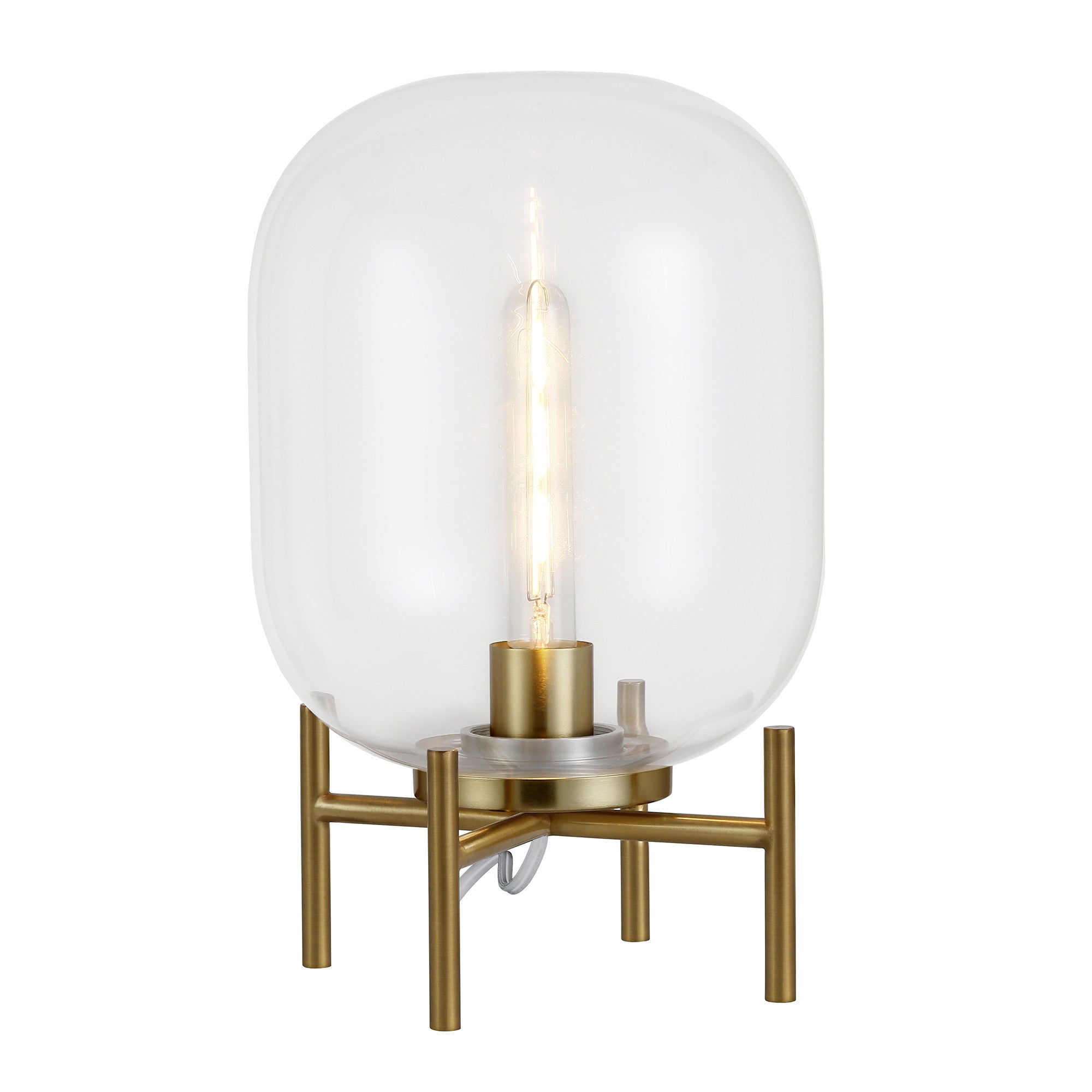 15" Brass Metal Table Lamp With Clear Cylinder Shade - Minihomy