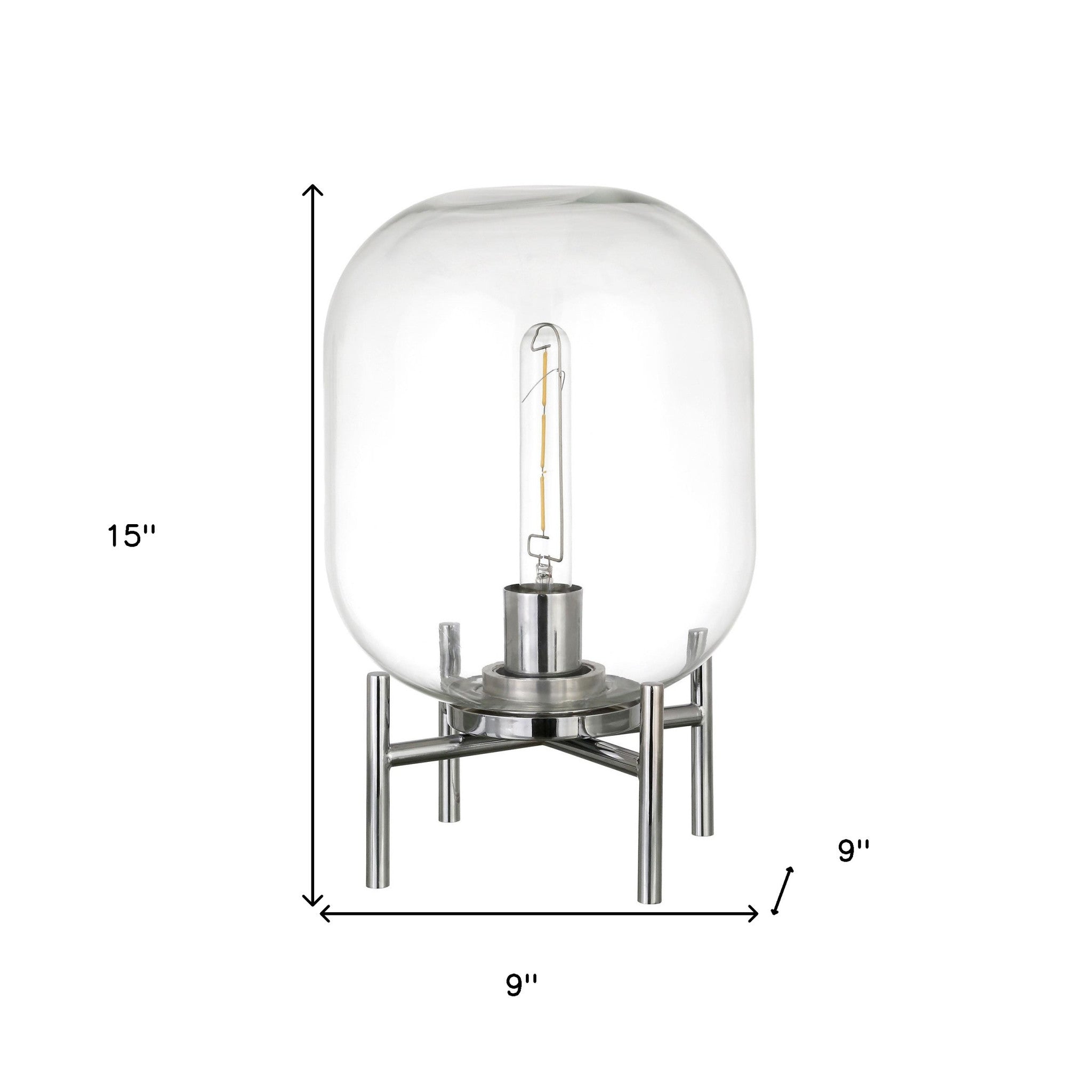 15" Nickel Metal Table Lamp With Clear Cylinder Shade - Minihomy