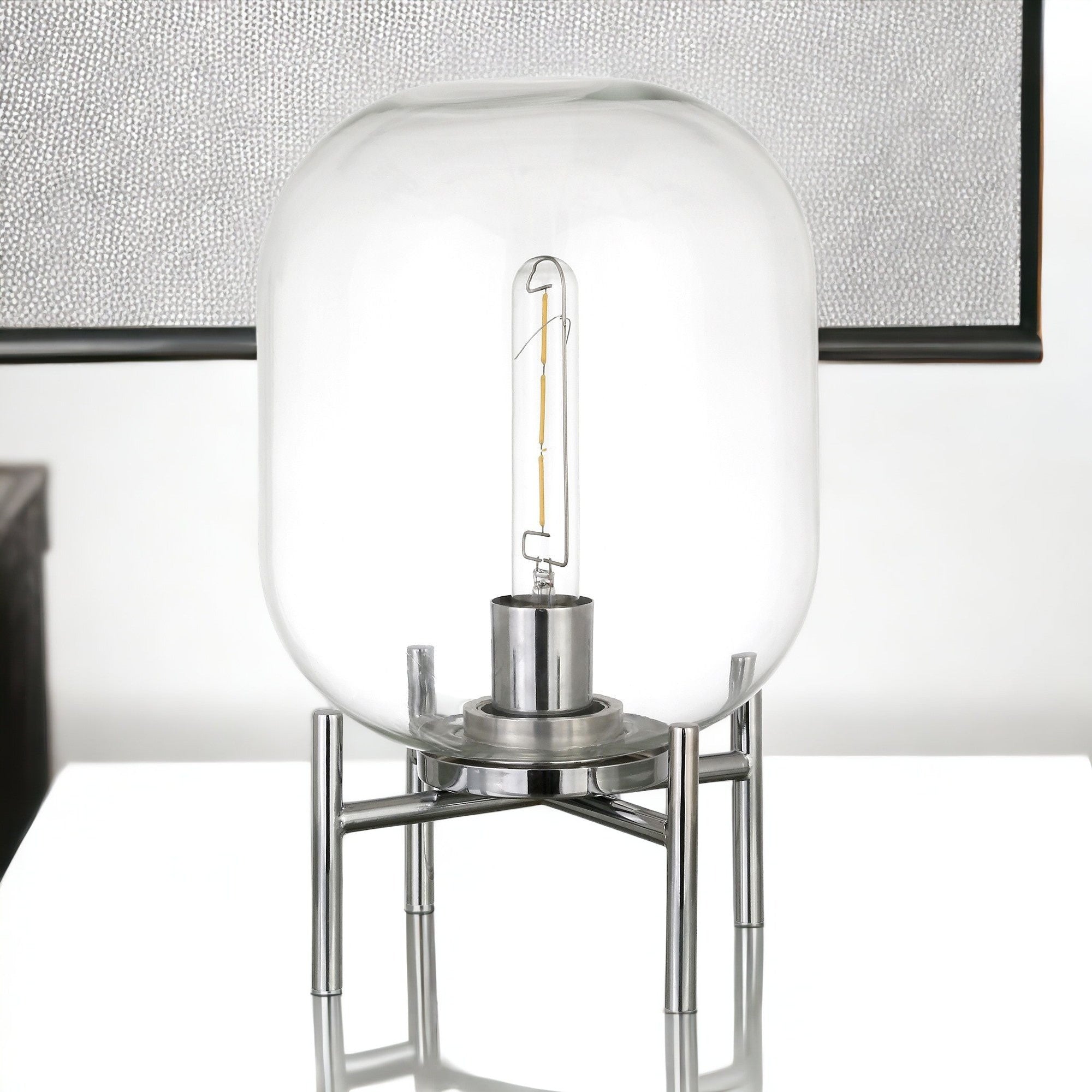 15" Nickel Metal Table Lamp With Clear Cylinder Shade - Minihomy