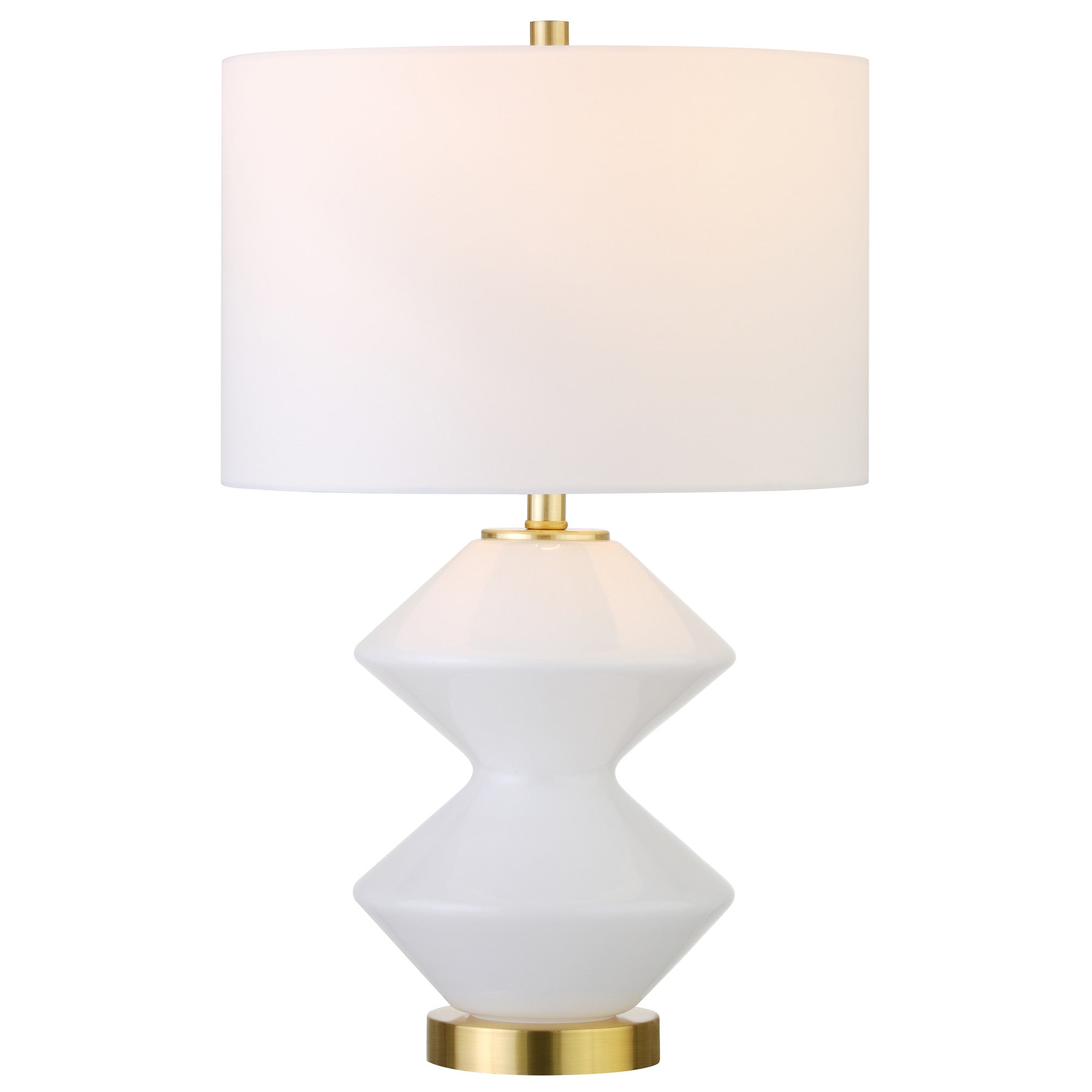 23" White and Gold Glass Table Lamp With White Drum Shade - Minihomy