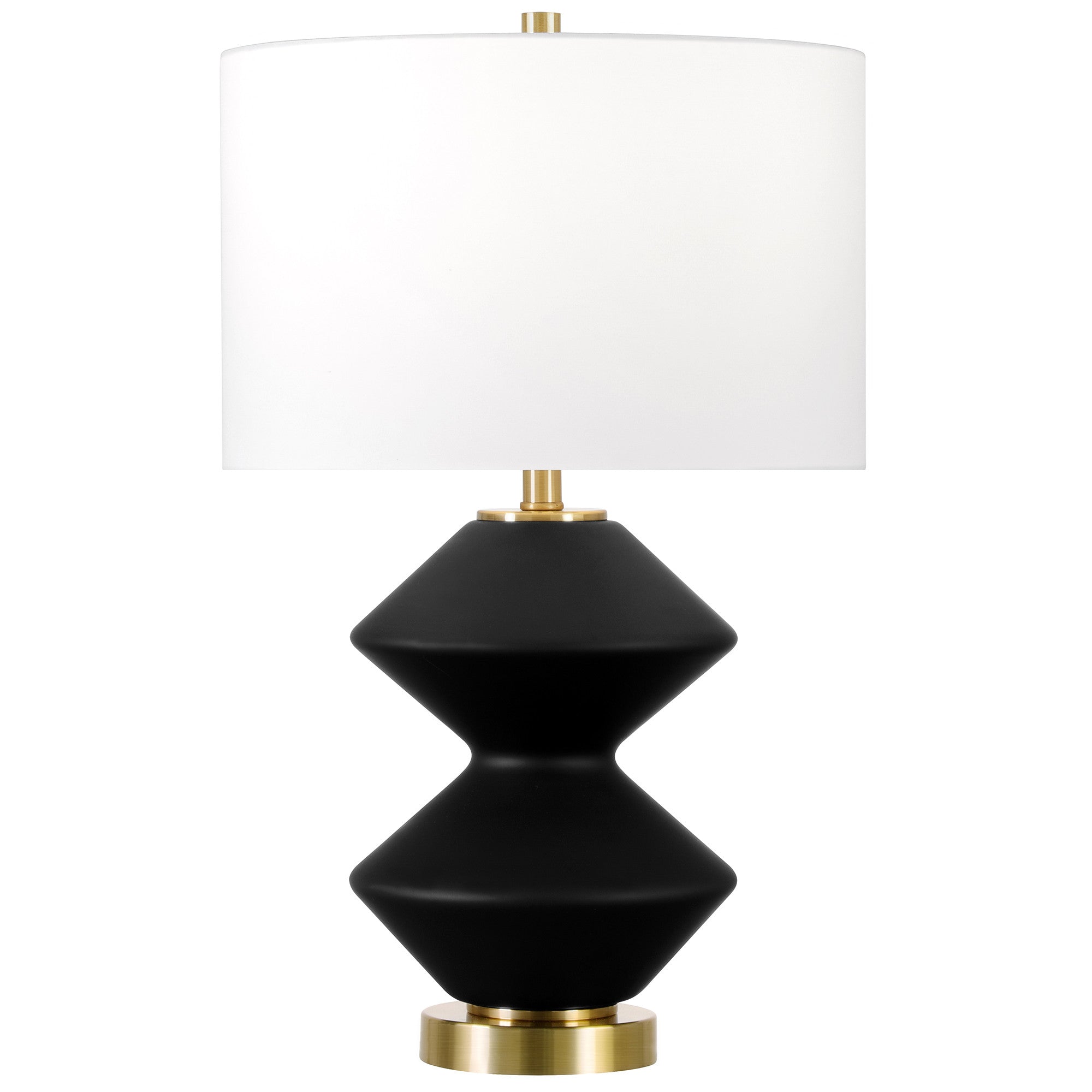 23" Black and Gold Glass Table Lamp With White Drum Shade - Minihomy