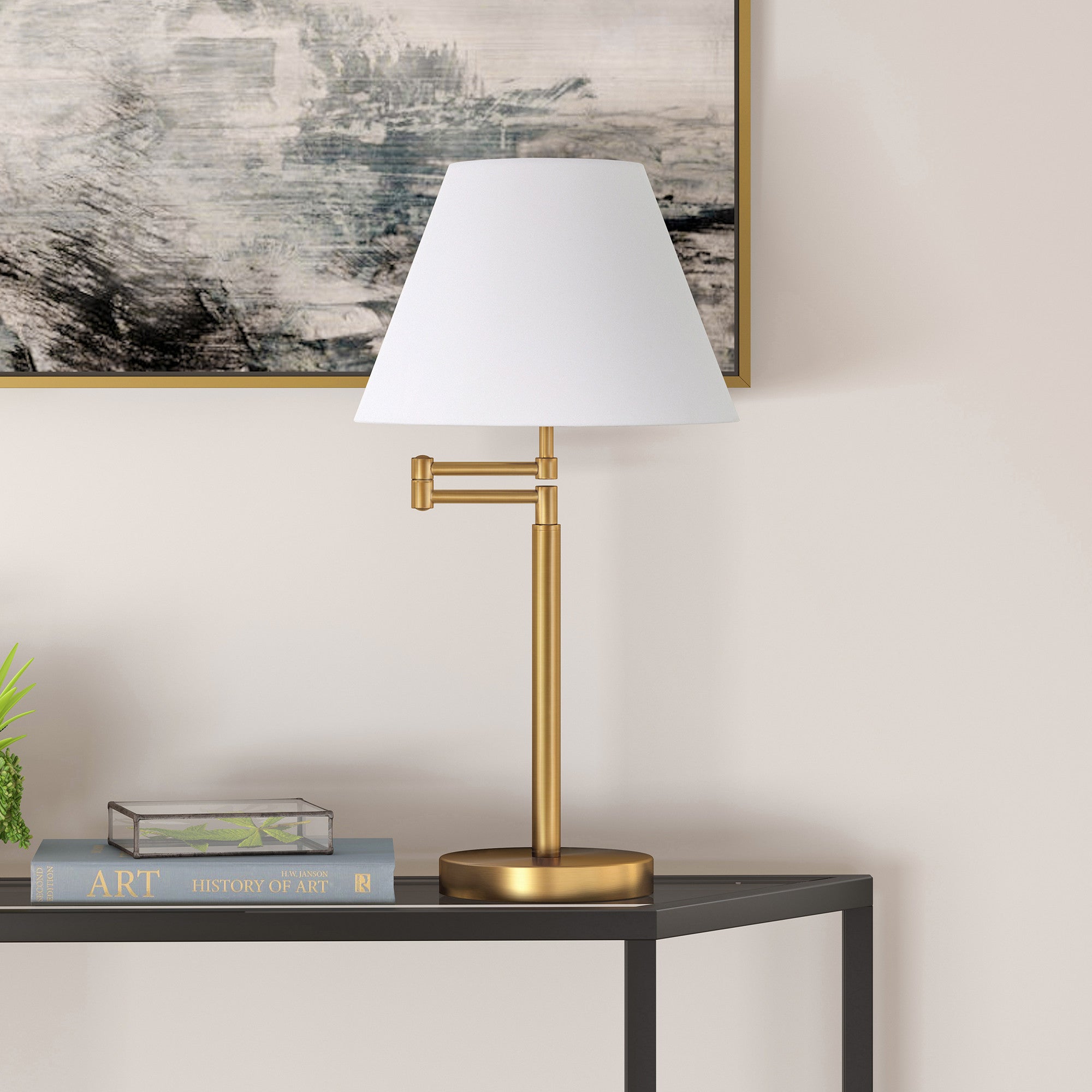 25" Gold Metal Table Lamp With White Empire Shade - Minihomy