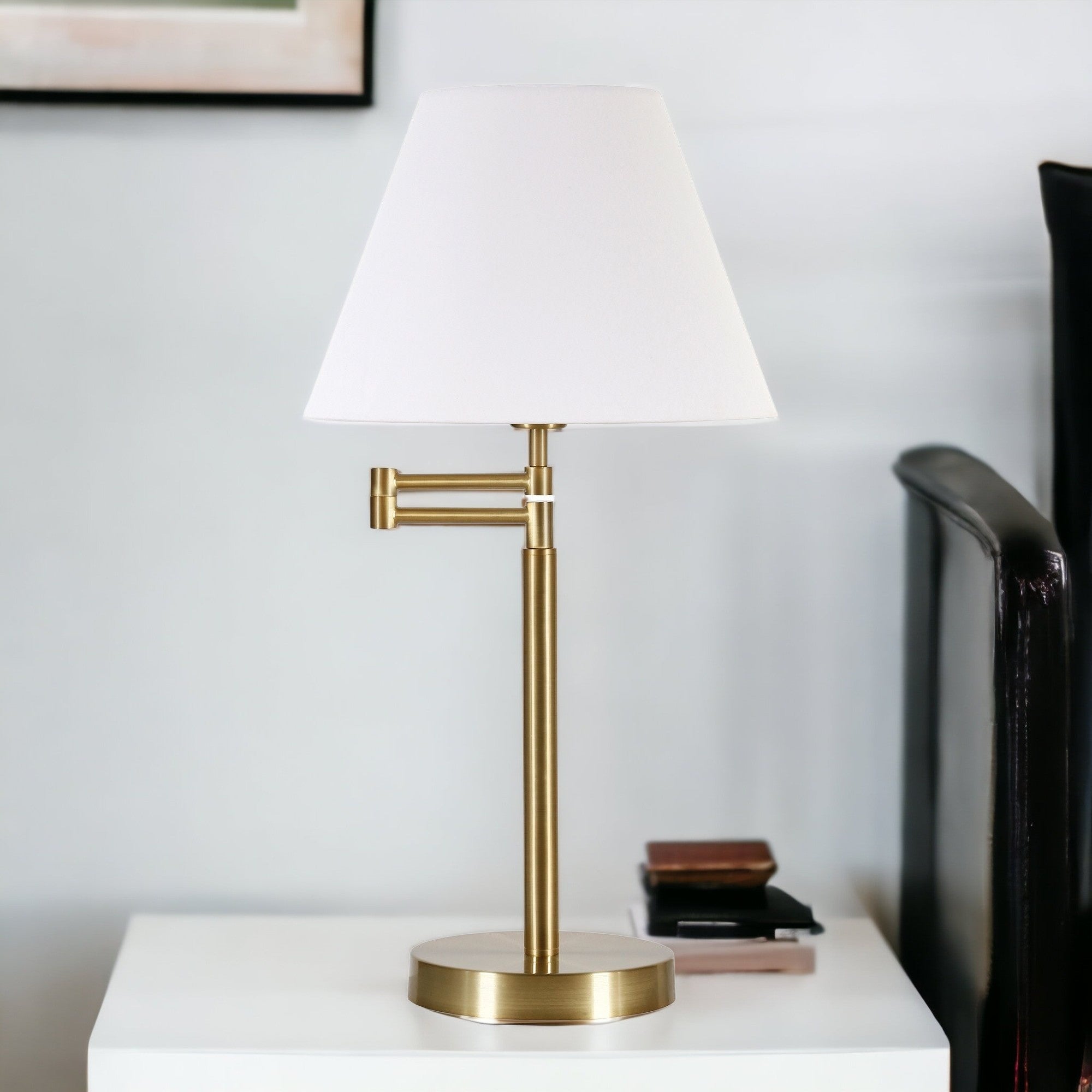 25" Gold Metal Table Lamp With White Empire Shade - Minihomy