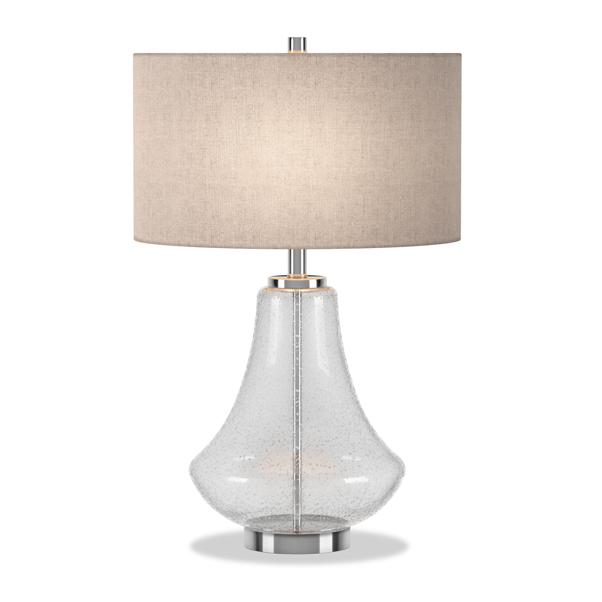 23" Nickel Glass Table Lamp With Flax Drum Shade - Minihomy