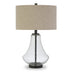 23" Black Glass Table Lamp With Flax Drum Shade - Minihomy