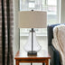 23" Black Glass Table Lamp With Flax Drum Shade - Minihomy