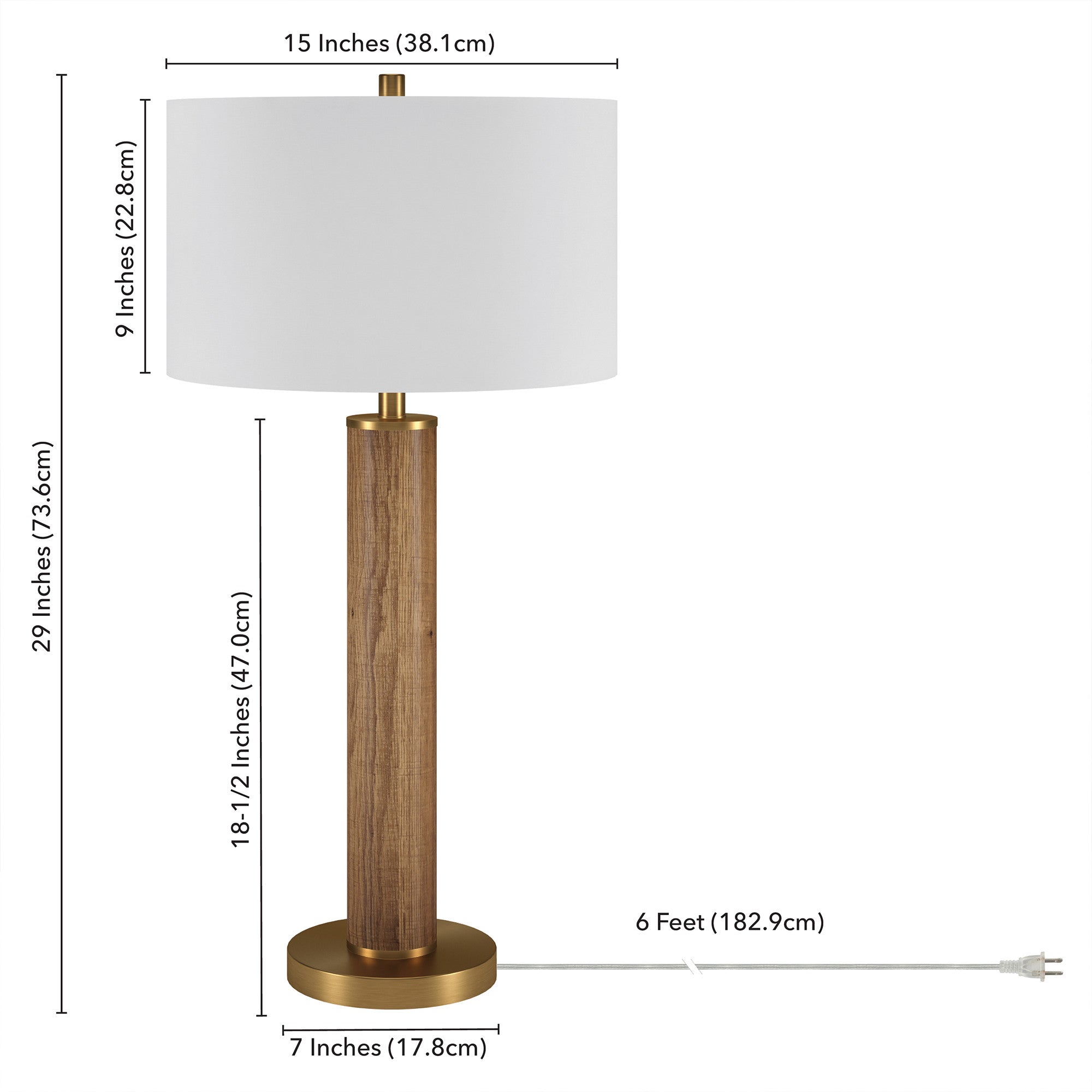 29" Gold and Brown Metal Table Lamp With White Drum Shade - Minihomy