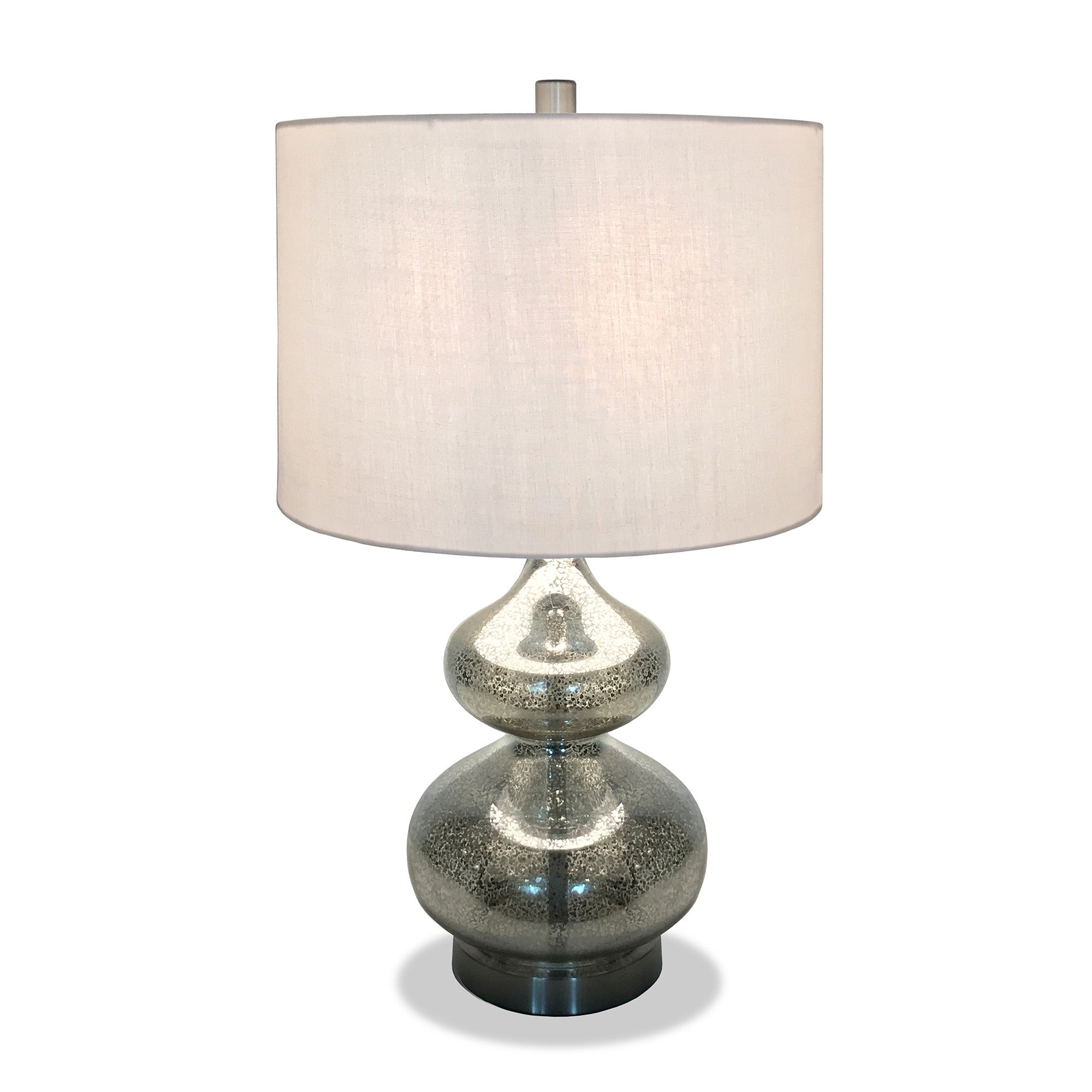 23" Nickel Glass Table Lamp With White Drum Shade - Minihomy