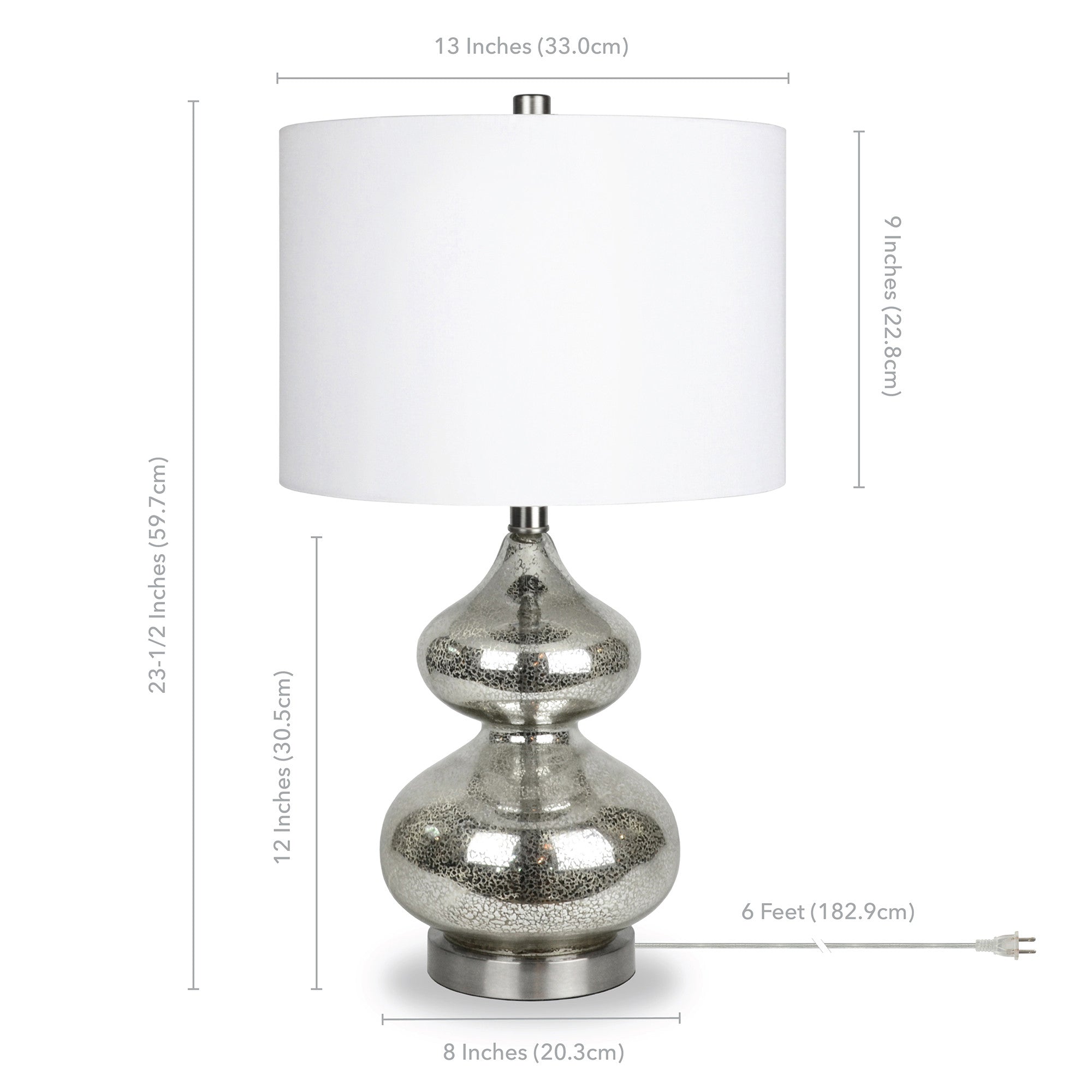 23" Nickel Glass Table Lamp With White Drum Shade - Minihomy