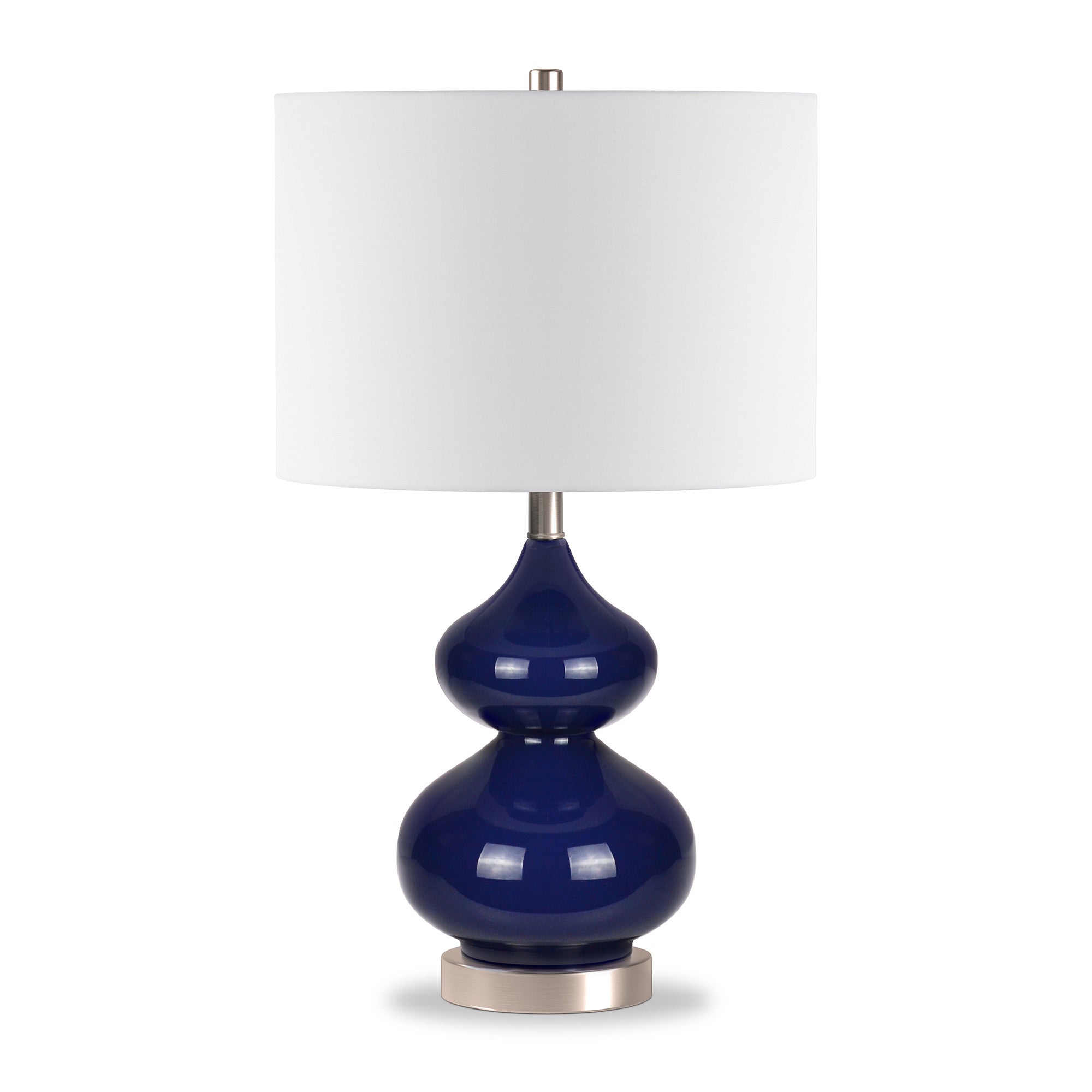 23" Blue and Silver Glass Table Lamp With White Drum Shade - Minihomy