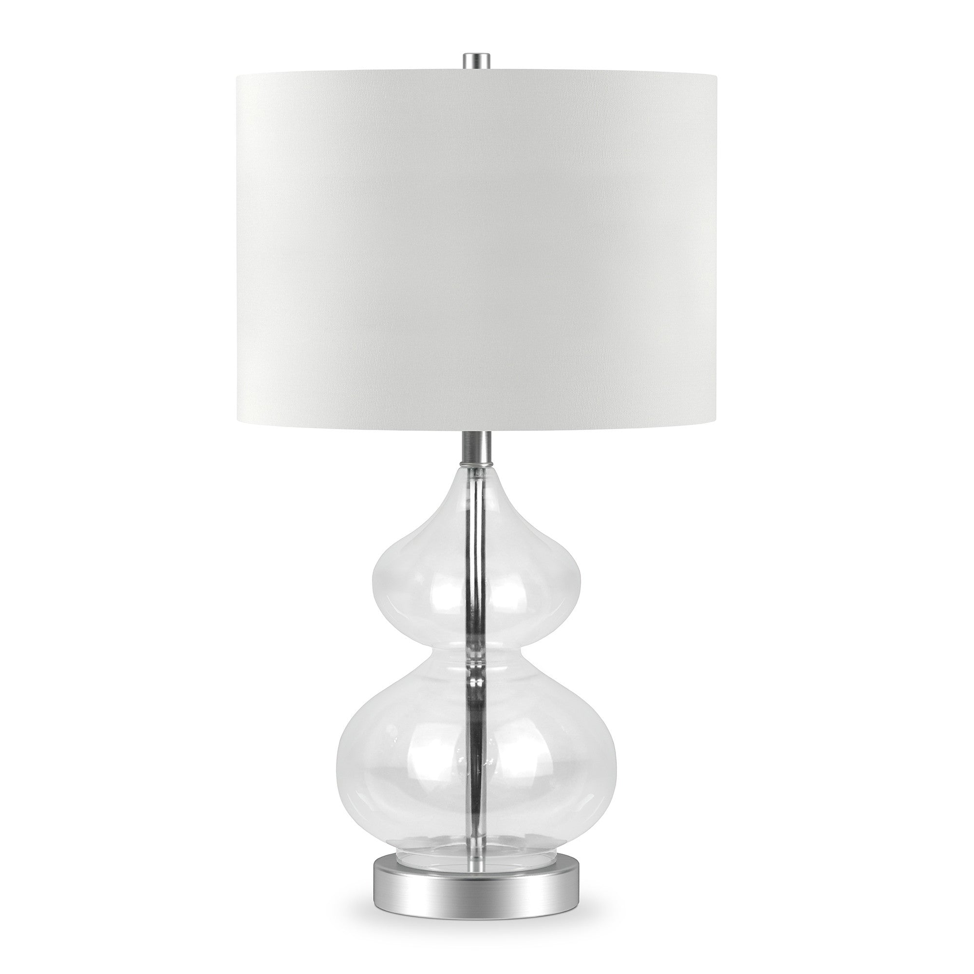 23" Nickel Glass Table Lamp With White Drum Shade - Minihomy