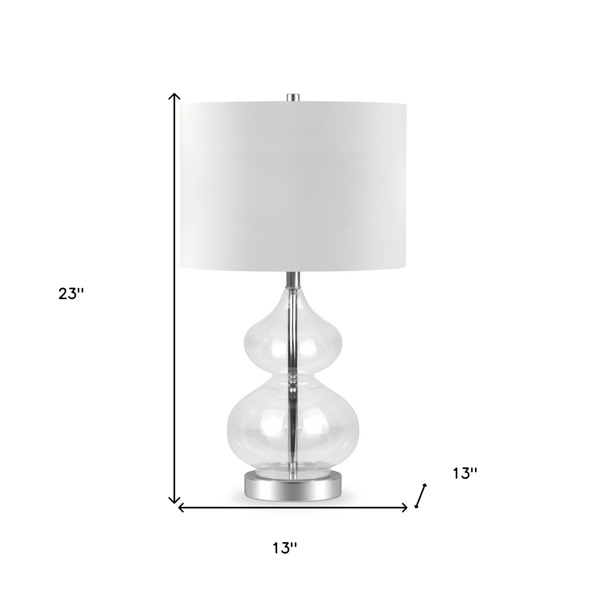 23" Nickel Glass Table Lamp With White Drum Shade - Minihomy