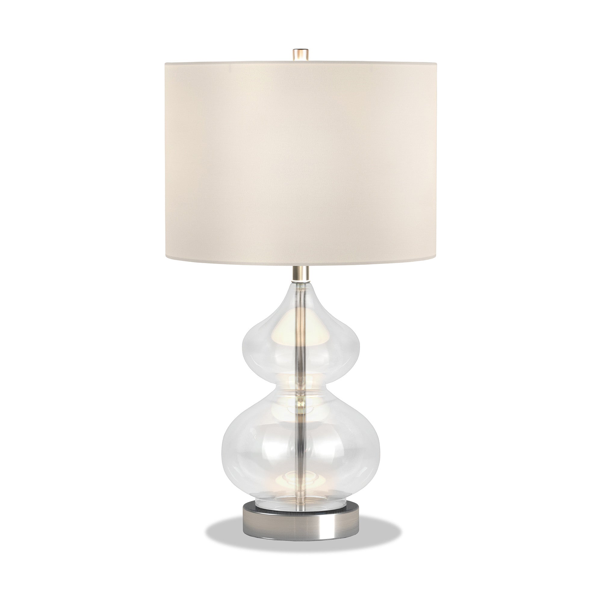 23" Nickel Glass Table Lamp With White Drum Shade - Minihomy