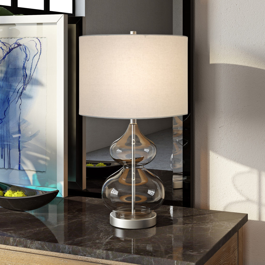 23" Nickel Glass Table Lamp With White Drum Shade - Minihomy