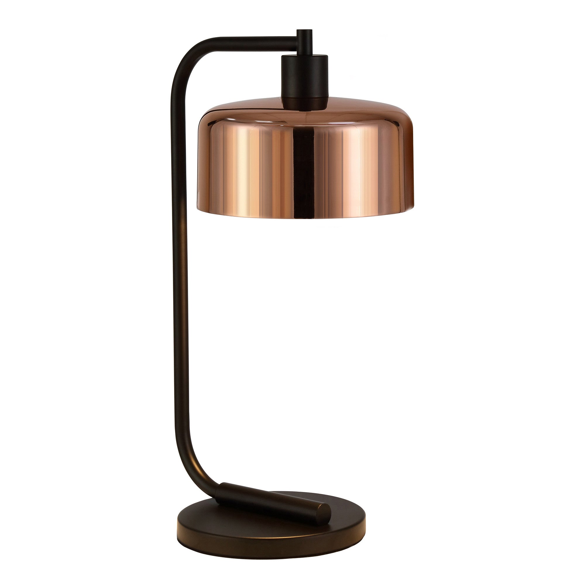 20" Black Metal Arched Table Lamp With Copper Bowl Shade - Minihomy