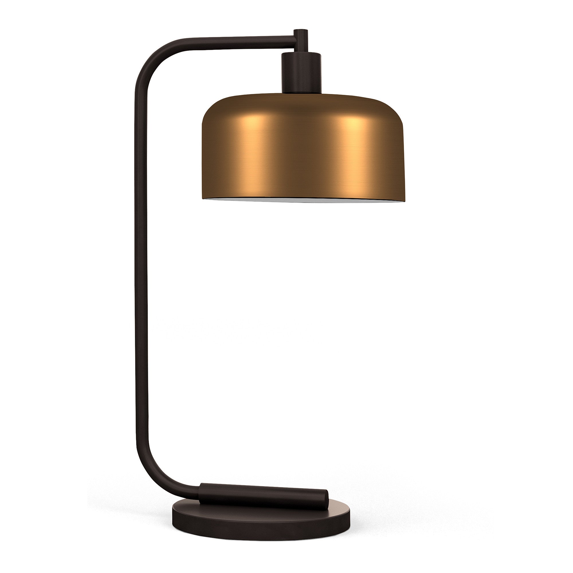 20" Black Metal Arched Table Lamp With Brass Bowl Shade - Minihomy