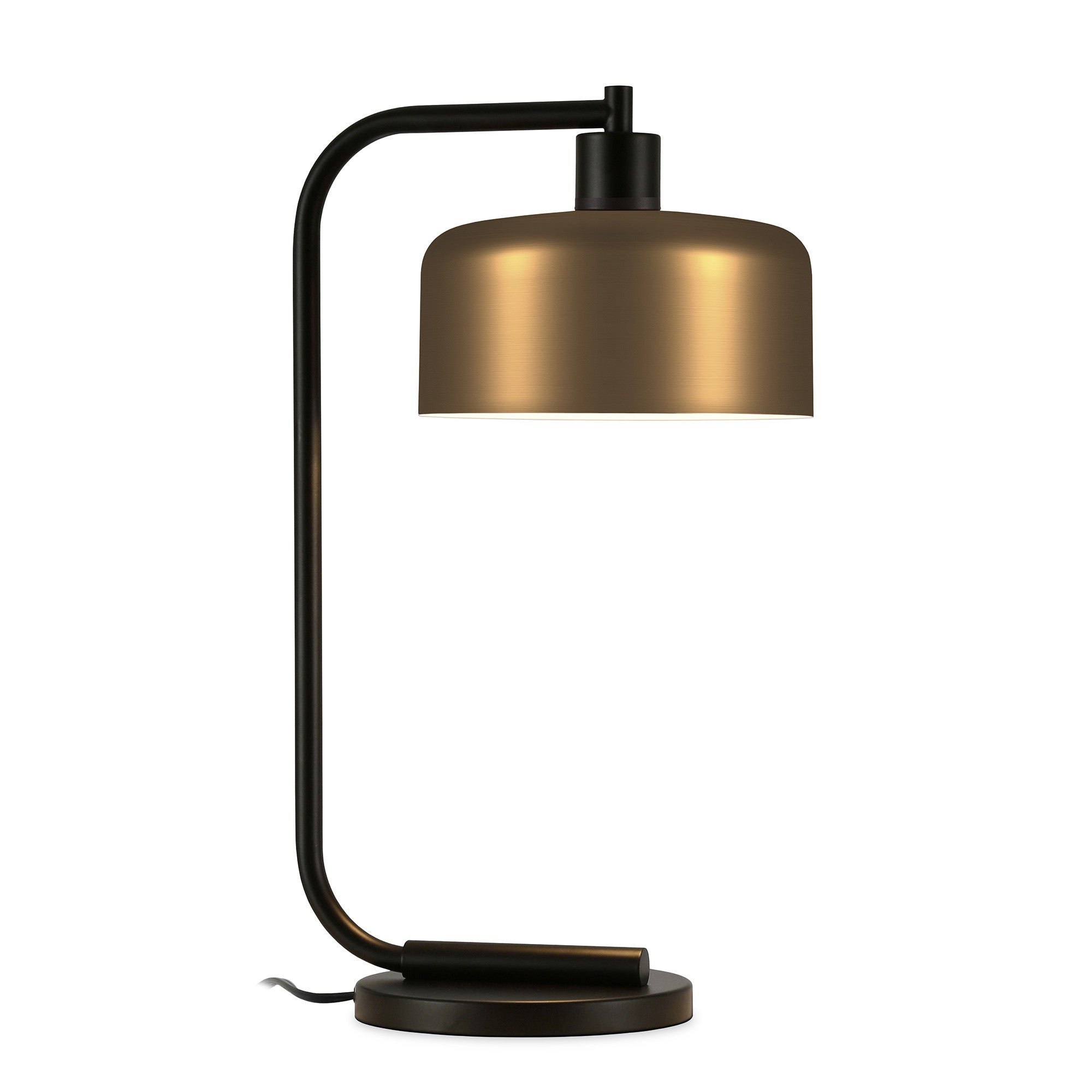 20" Black Metal Arched Table Lamp With Brass Bowl Shade - Minihomy