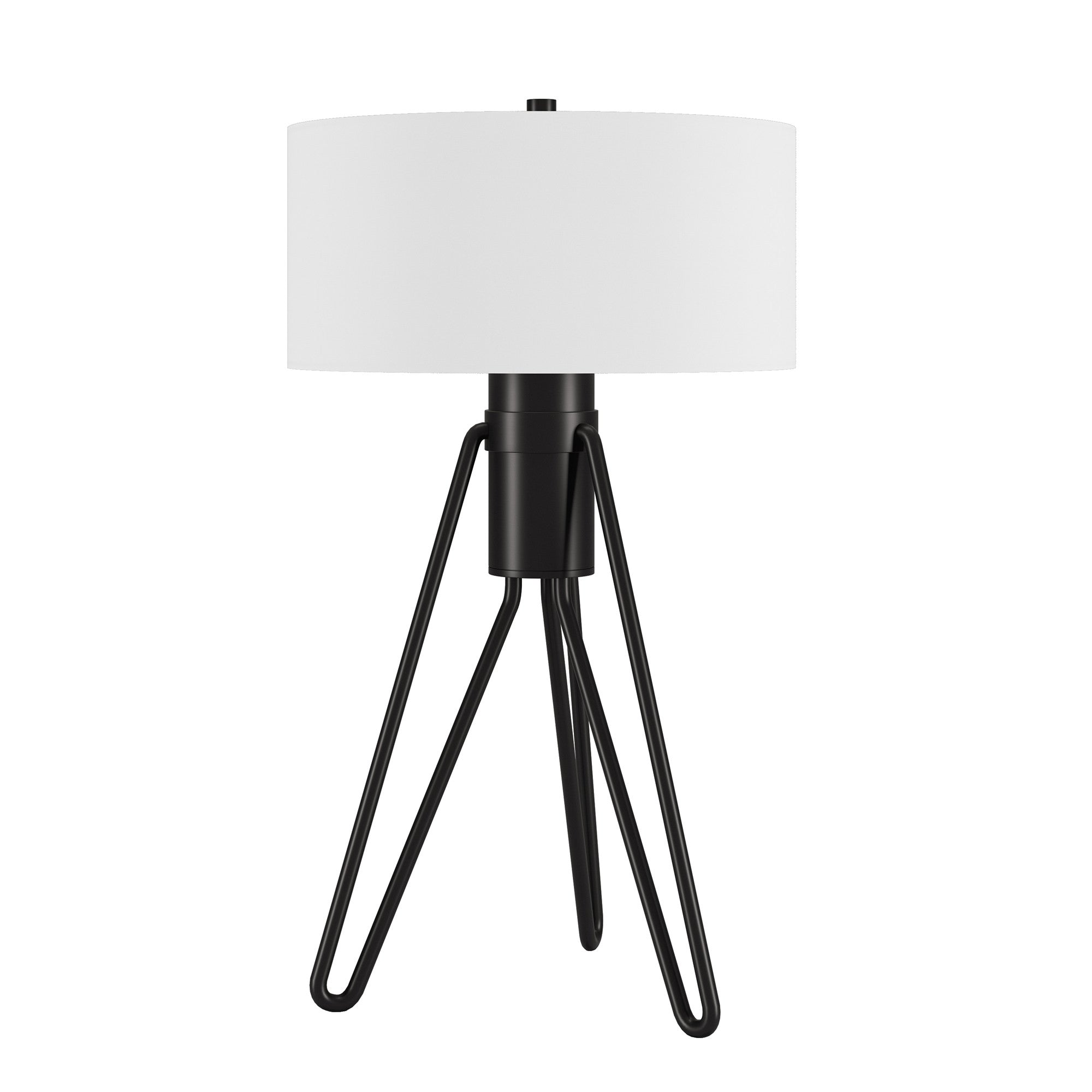 25" Black Metal Two Light Tripod Table Lamp With White Drum Shade - Minihomy