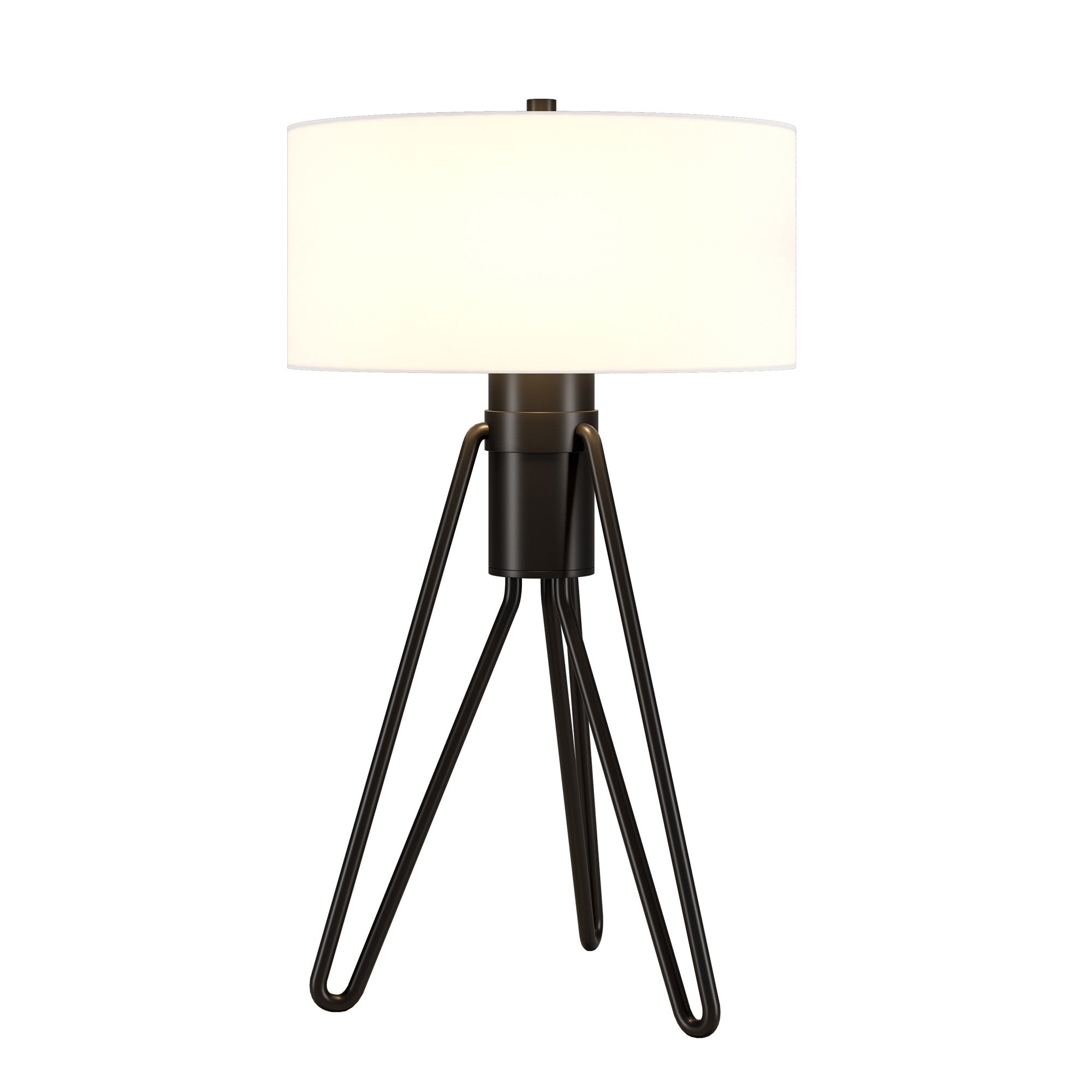 25" Black Metal Two Light Tripod Table Lamp With White Drum Shade - Minihomy