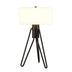 25" Black Metal Two Light Tripod Table Lamp With White Drum Shade - Minihomy