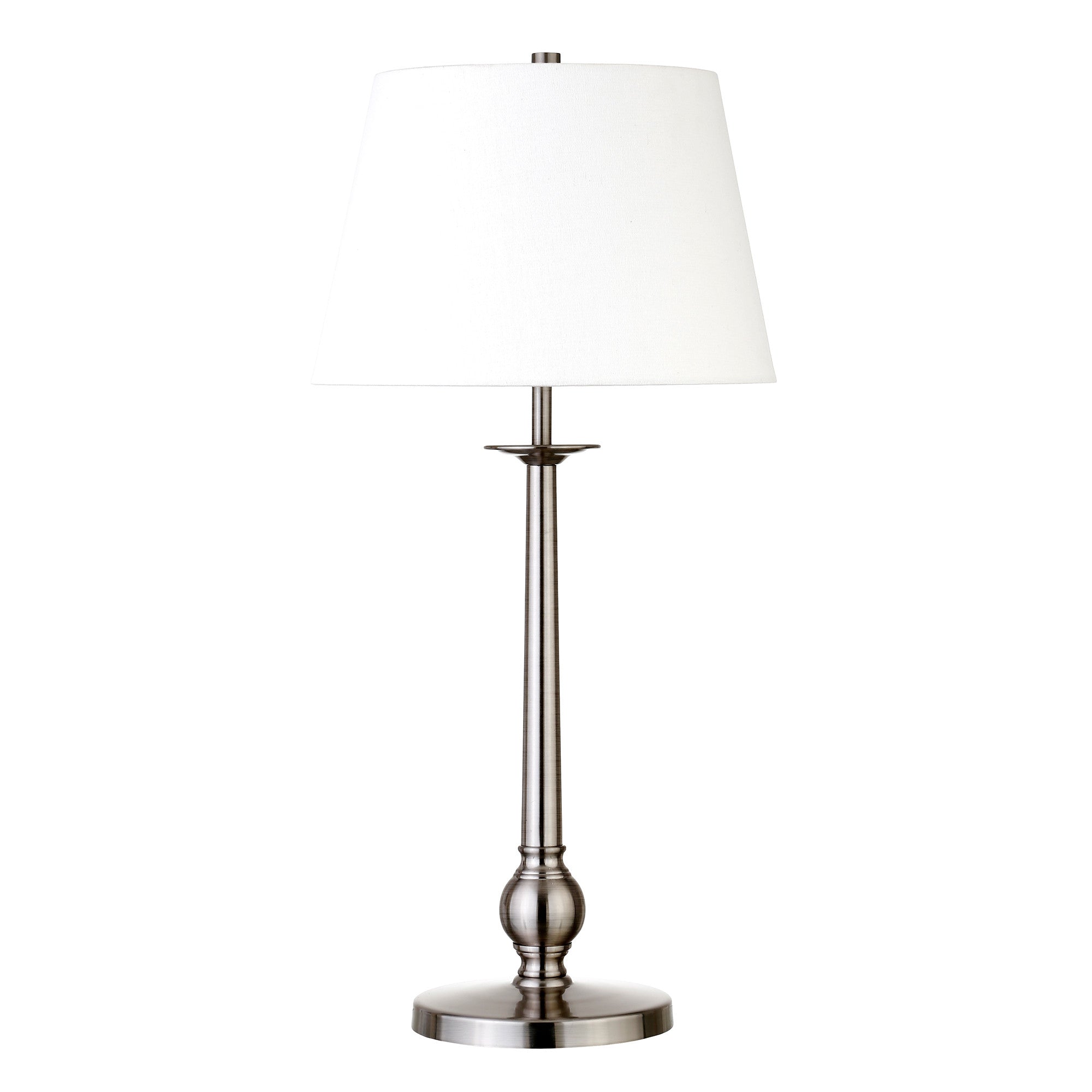 28" Nickel Metal Table Lamp With White Empire Shade - Minihomy