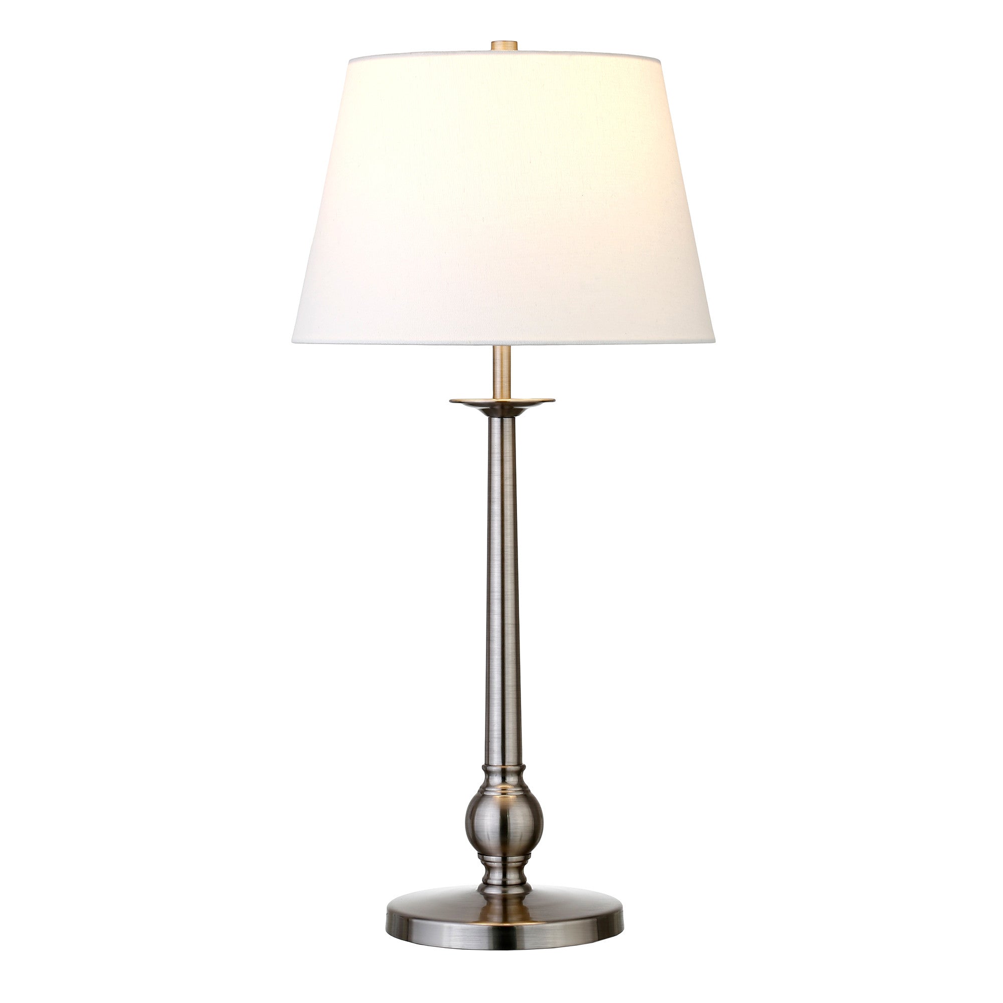 28" Nickel Metal Table Lamp With White Empire Shade - Minihomy