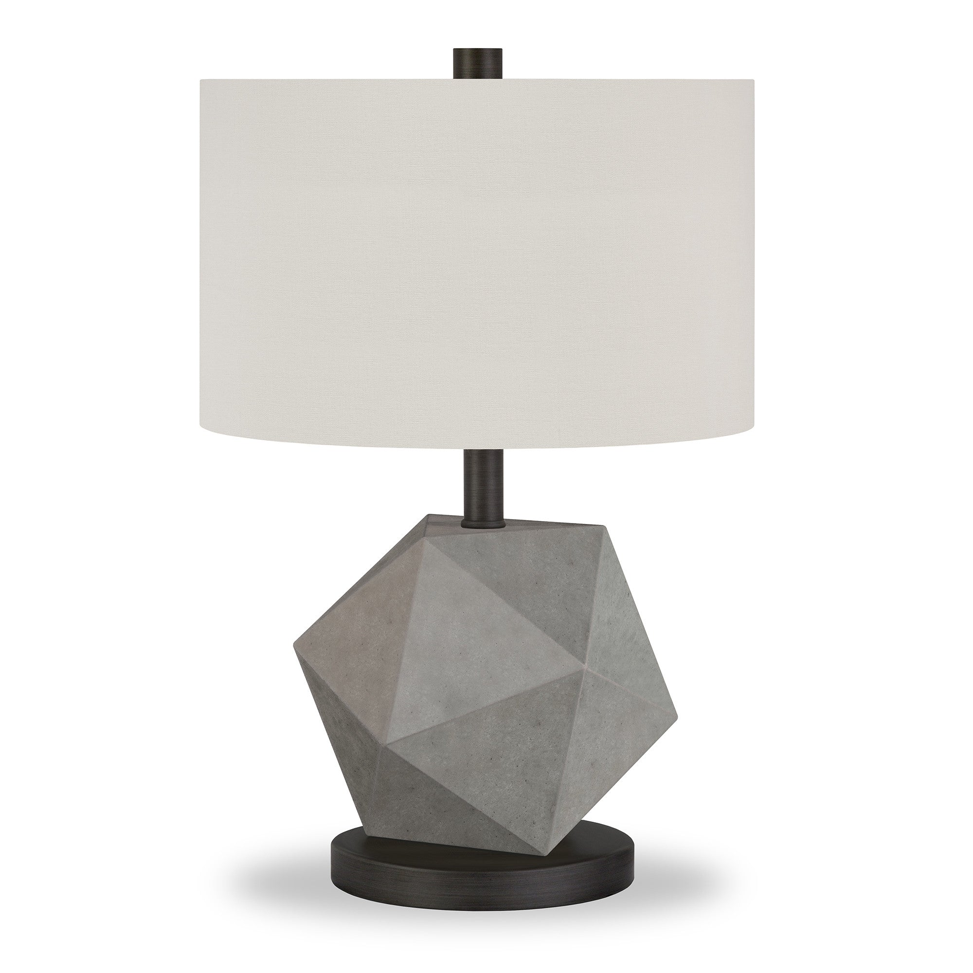 19" Gray and Black Concrete Table Lamp With White Drum Shade - Minihomy