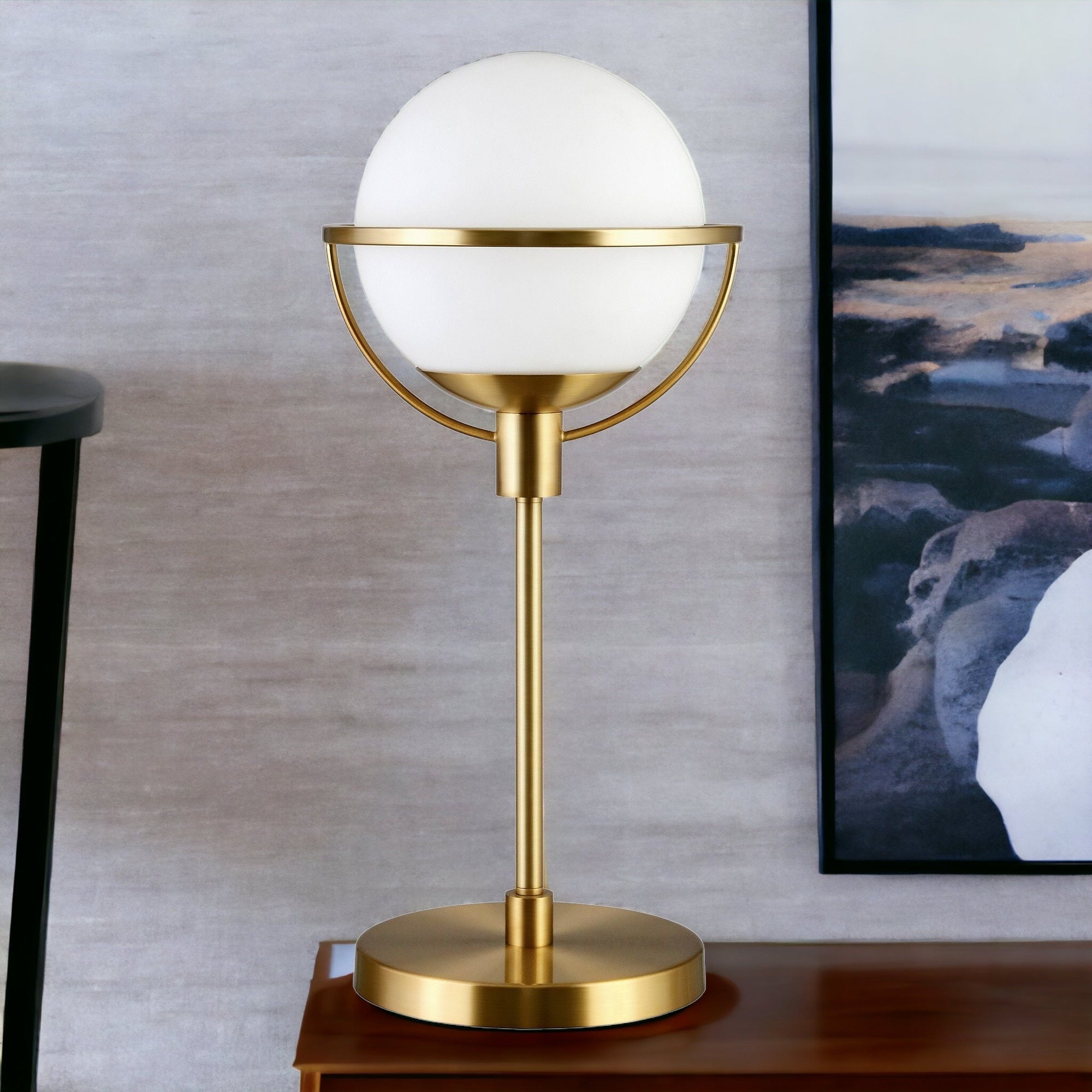 21" Brass Metal Globe Table Lamp With Clear Globe Shade - Minihomy