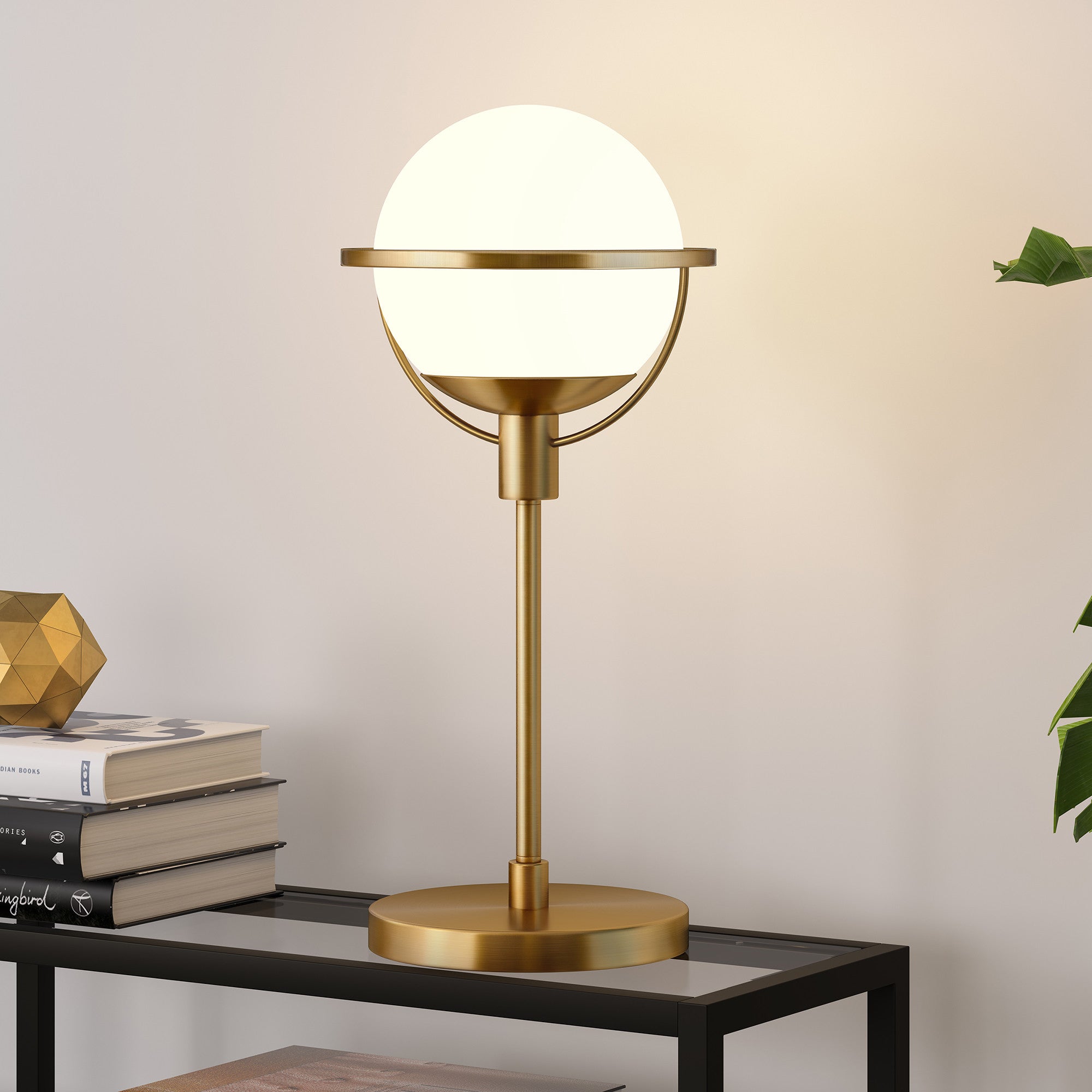 21" Brass Metal Globe Table Lamp With Clear Globe Shade - Minihomy