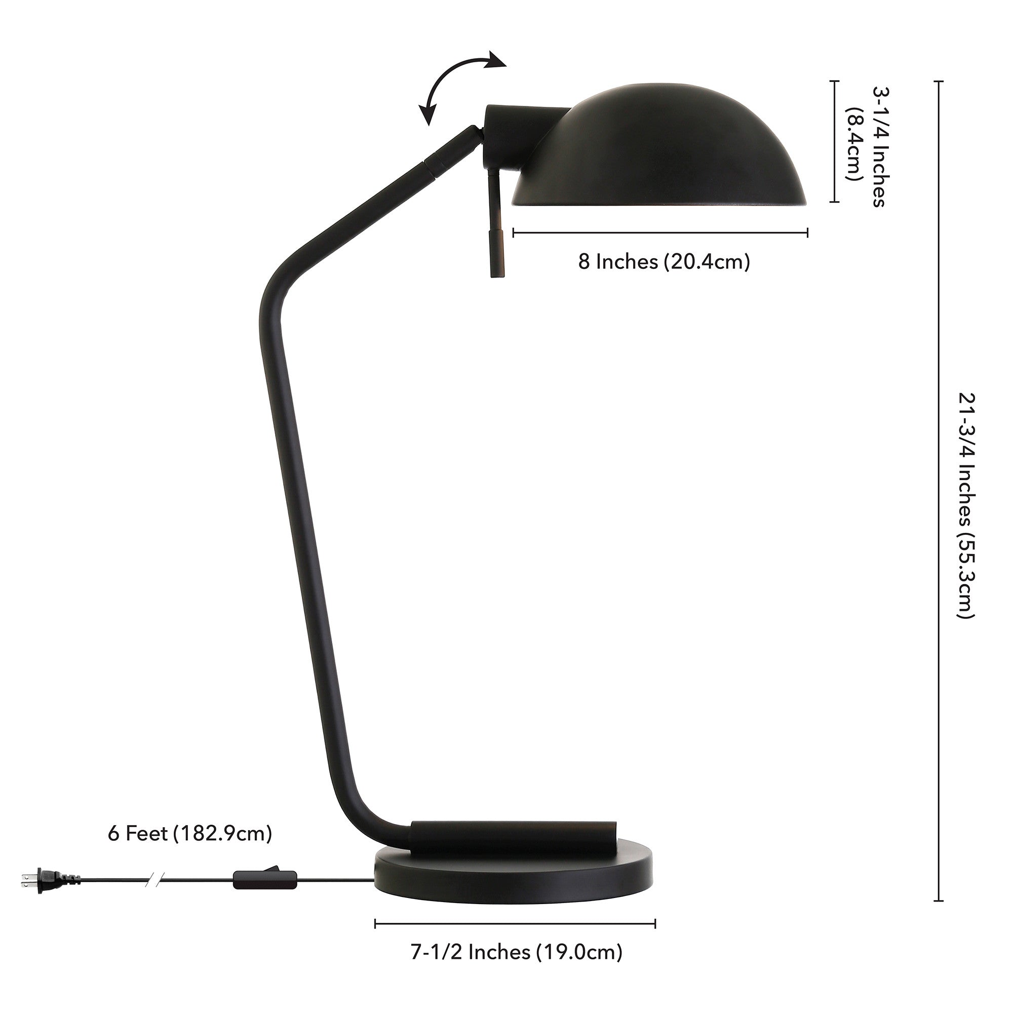 20" Black Metal Desk Table Lamp With Black Dome Shade - Minihomy