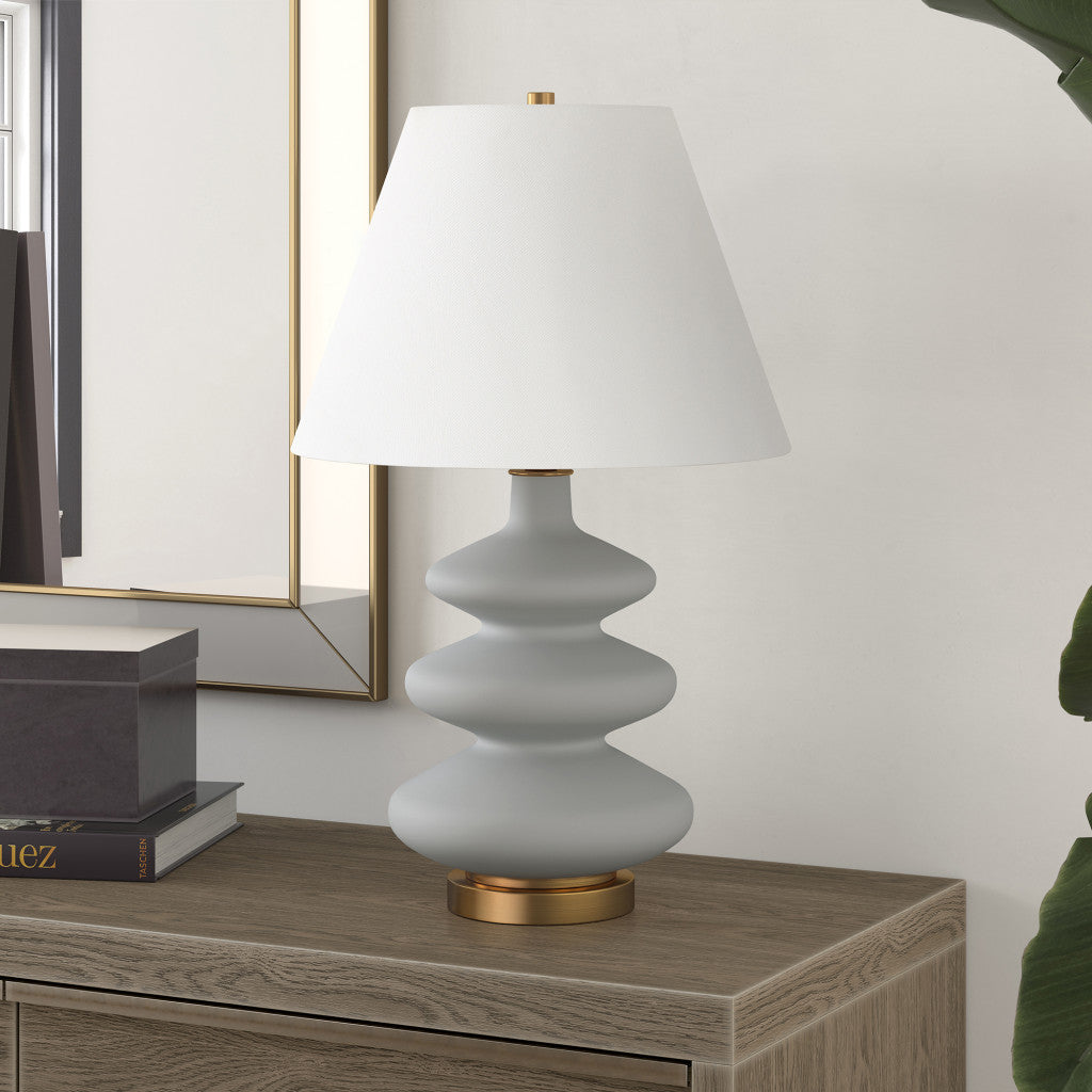 26" Gray and Gold Glass Table Lamp With White Empire Shade - Minihomy