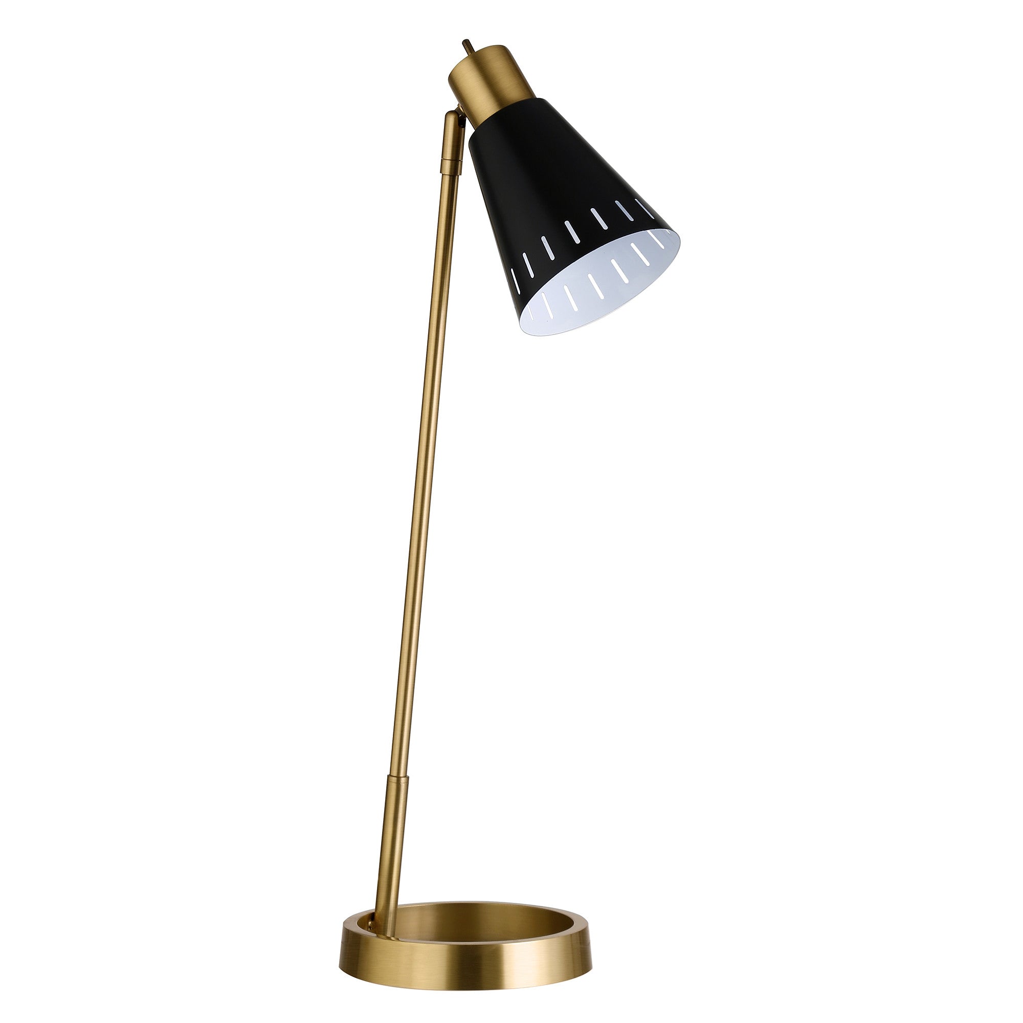 27" Brass Metal Desk Table Lamp With Black Cone Shade - Minihomy