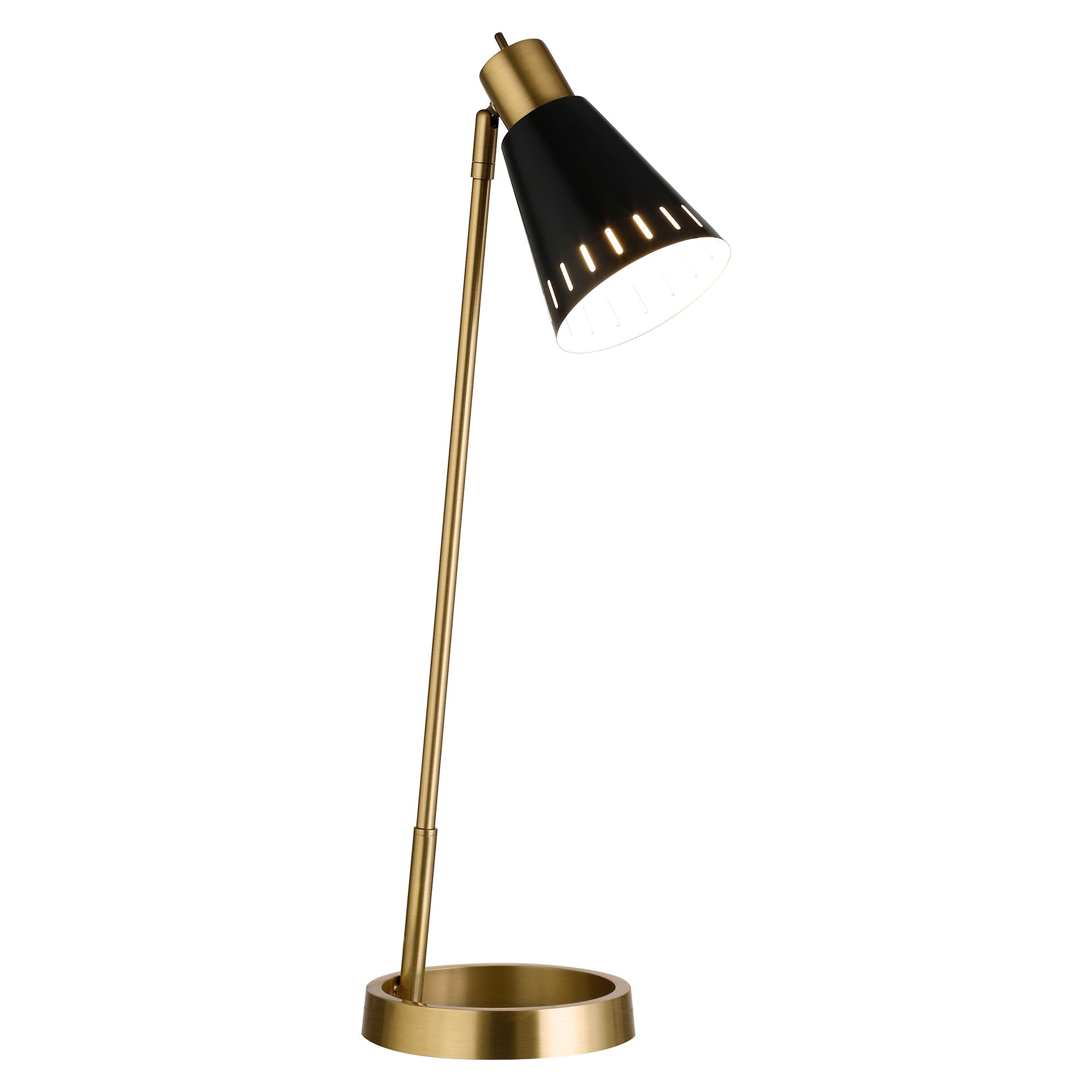 27" Brass Metal Desk Table Lamp With Black Cone Shade - Minihomy